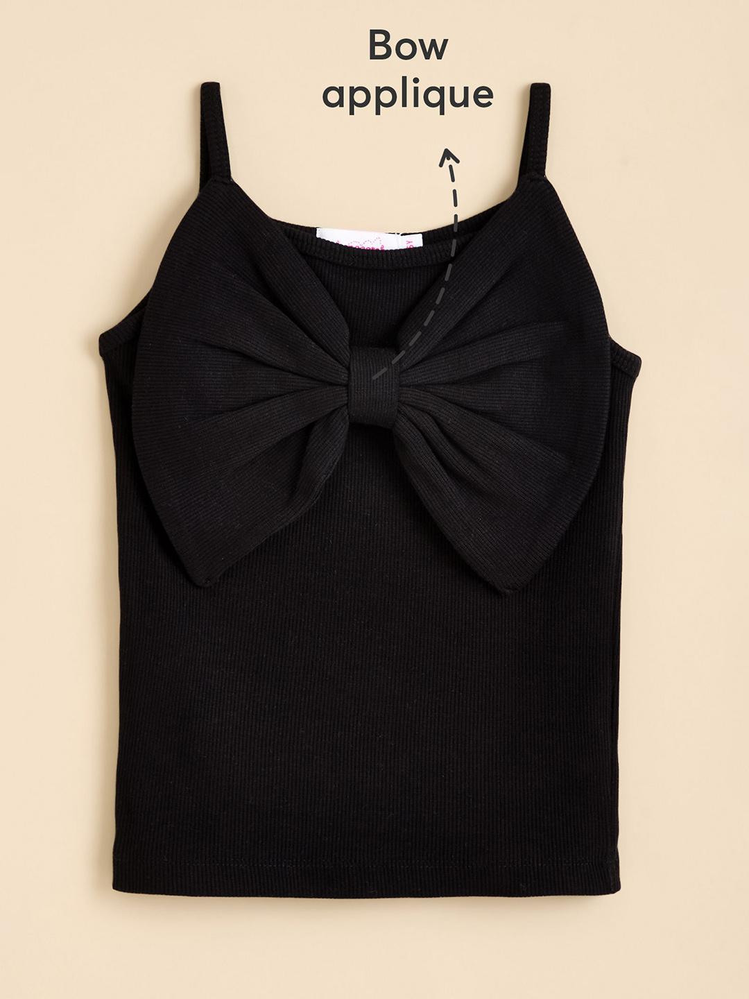Hopscotch Girls Black Solid Slim Fit Strap T-shirt