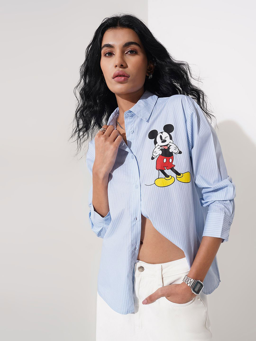 SF JEANS by Pantaloons Women Pinstripes Striped Spread Collar Pure Cotton Casual Shirt