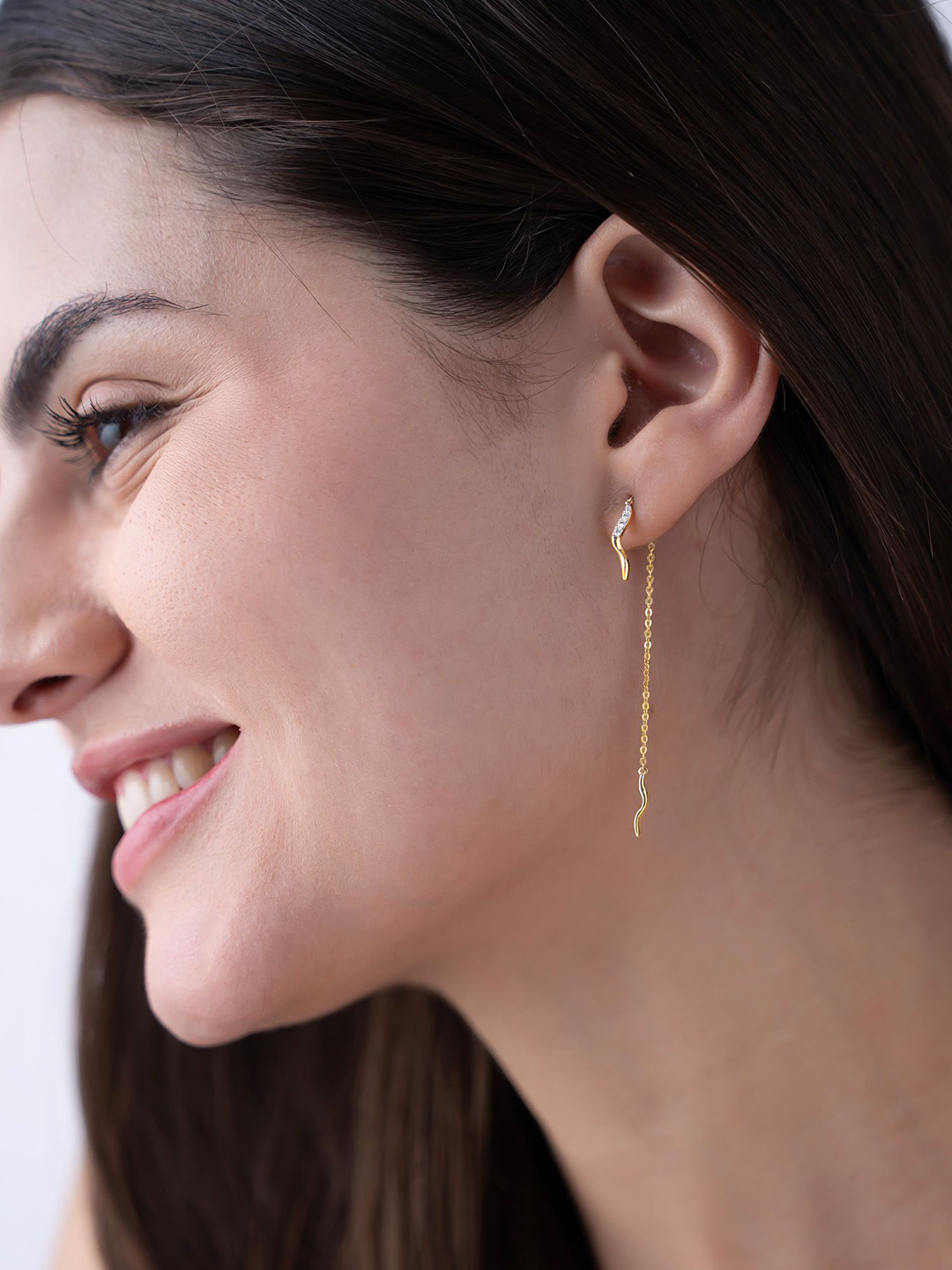 KYMEE 18K Gold Vermeil Twisted Sparkle Thread Drop Earrings