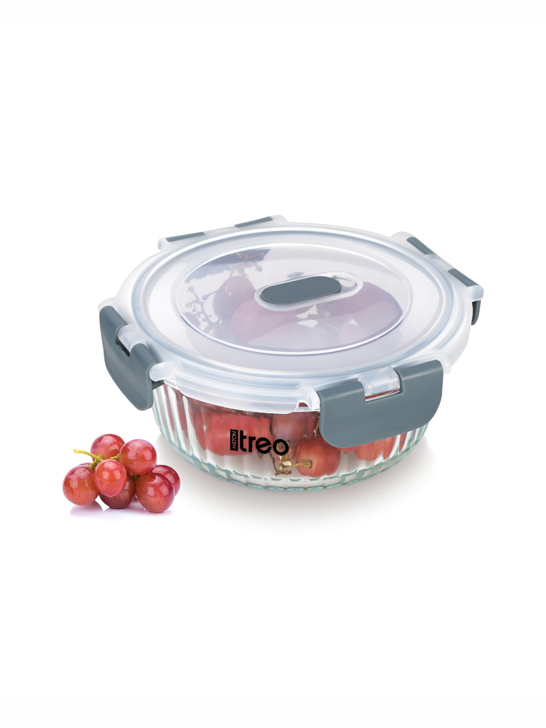 Treo Transparent And Grey Glass High Borosilicate Microwave Safe Fridge Container