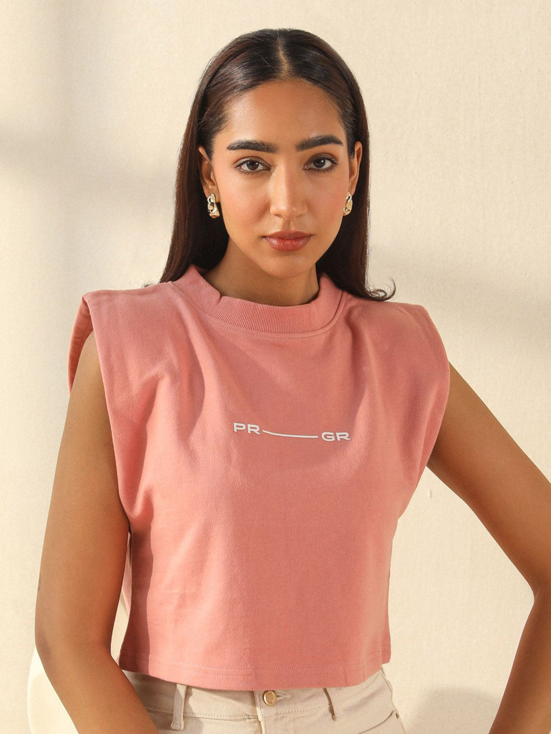 PRIMAL GRAY Women Extended Sleeves Cotton Boxy Crop Top