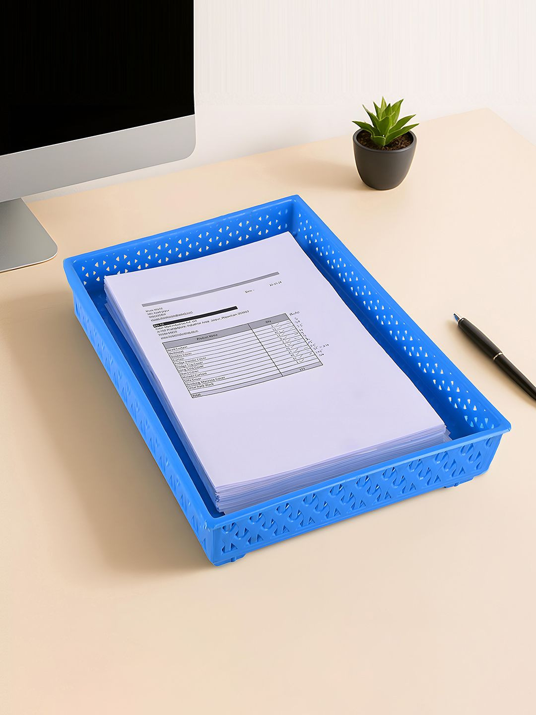 Kuber Industries Blue A4 Paper Holder Desk Organiser