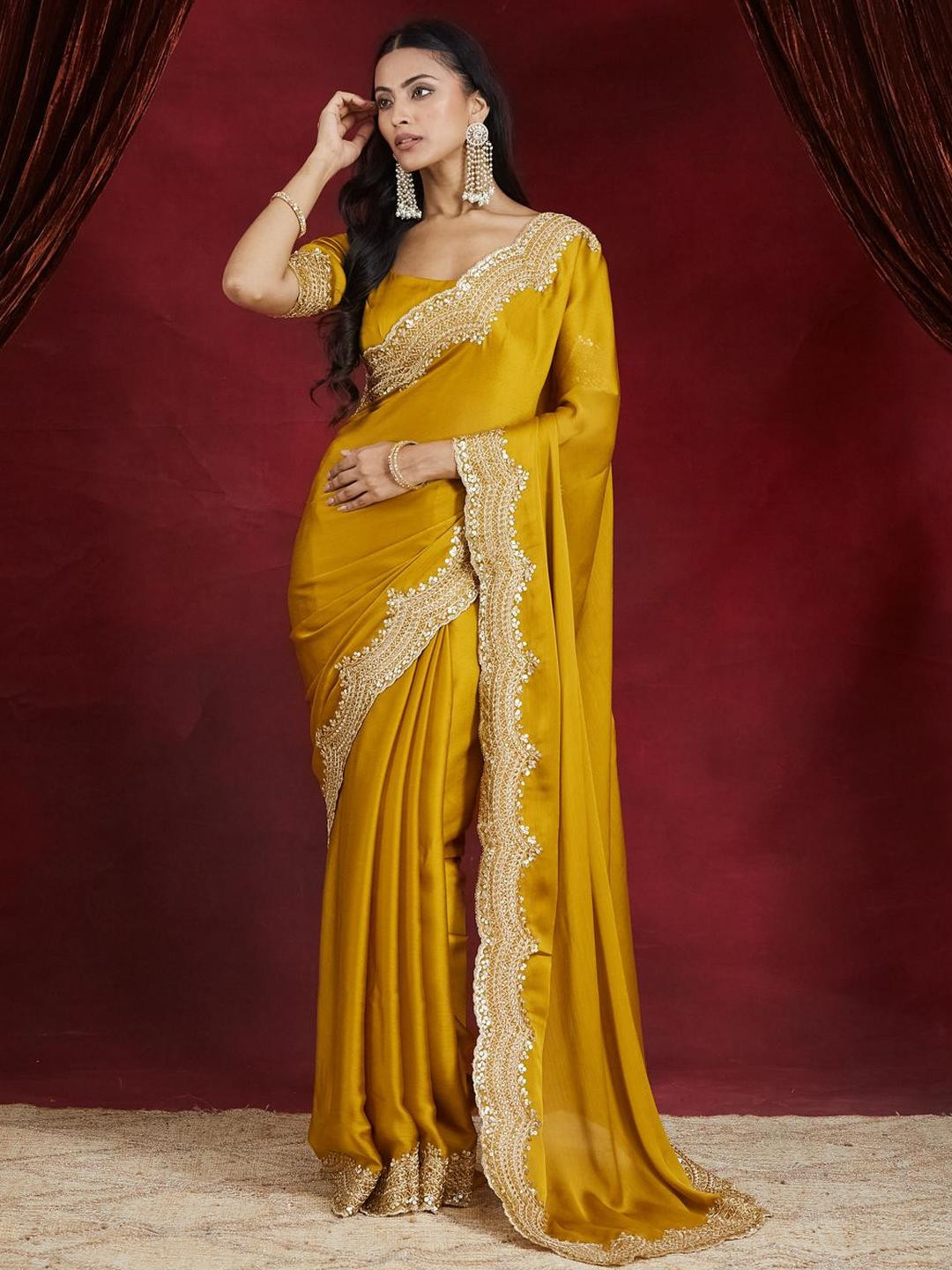 kasee Embroidered Sequinned Satin Saree