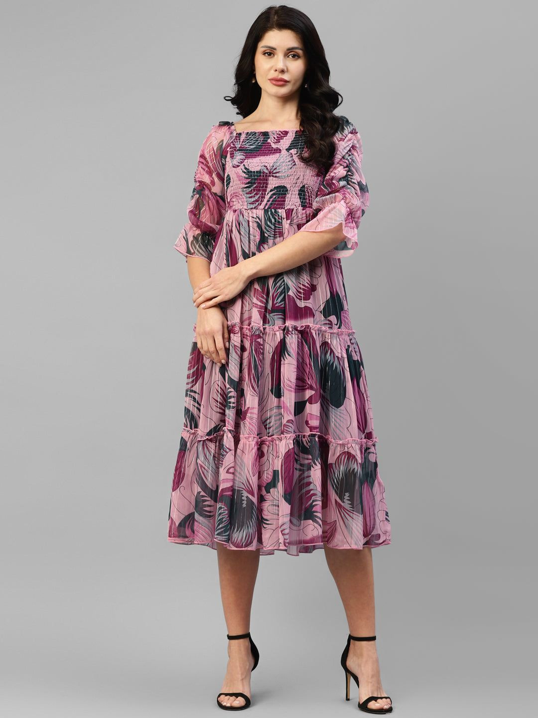 PTVIZE Women Elegant Floral Tiered Dress