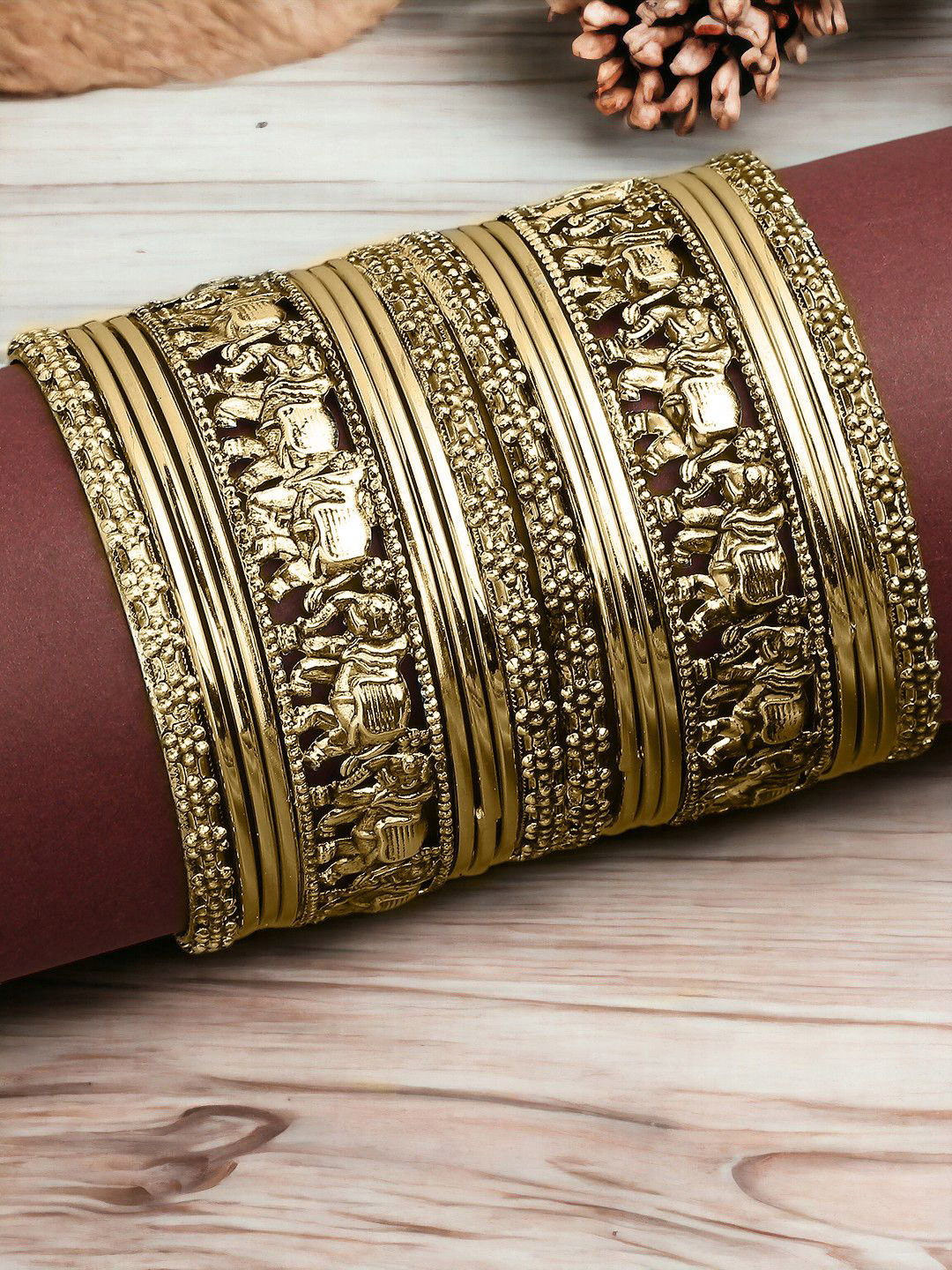 OOMPH Set Of 18 Elephant Design Antique Bangles