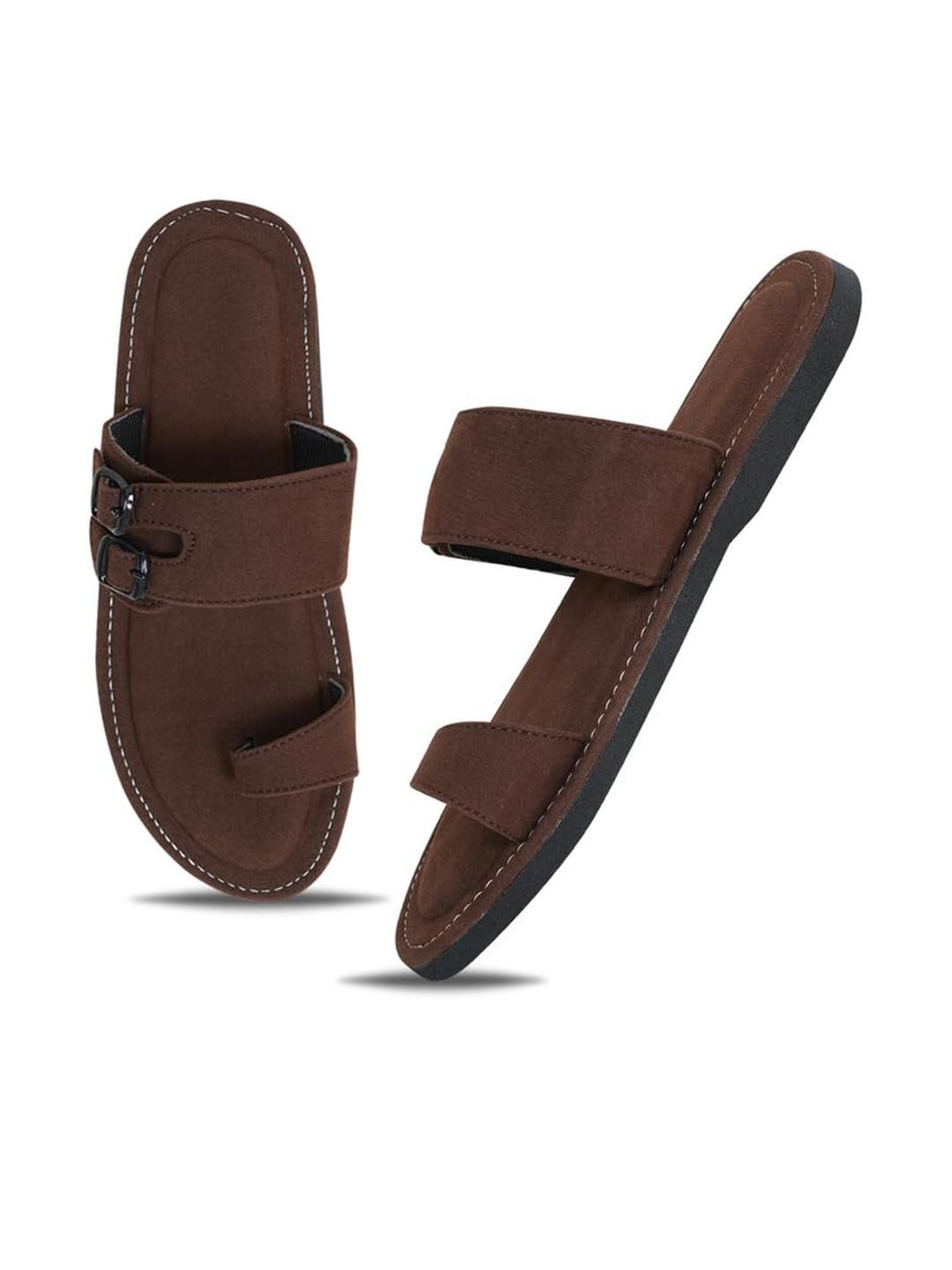 DFR Men Brown Fabric Comfort Sandals