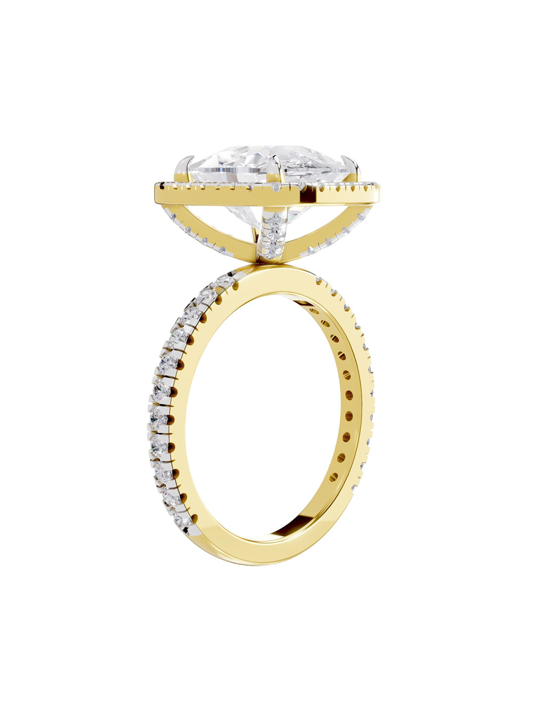 Sparkles 14K Yellow Gold Lab Grown Diamond 5.71 Carat Cushion & Round Shape Diamond Ring