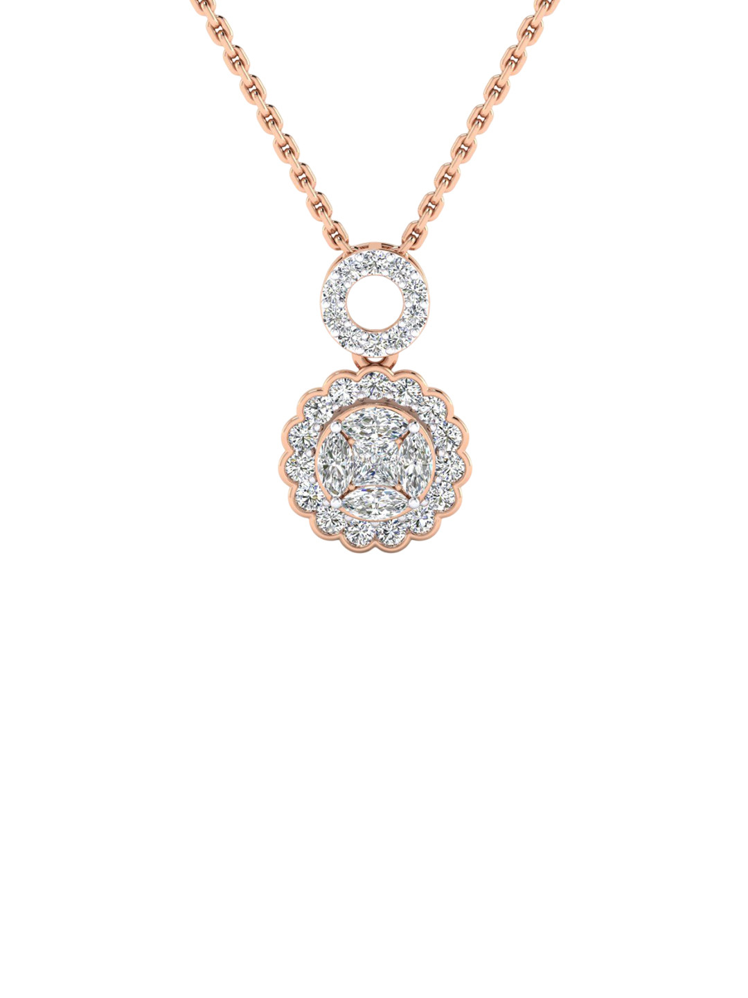 SHINE ETERNAL 18K Rose Gold Lab Grown Diamond Radiant Halo Pendant-1.92g