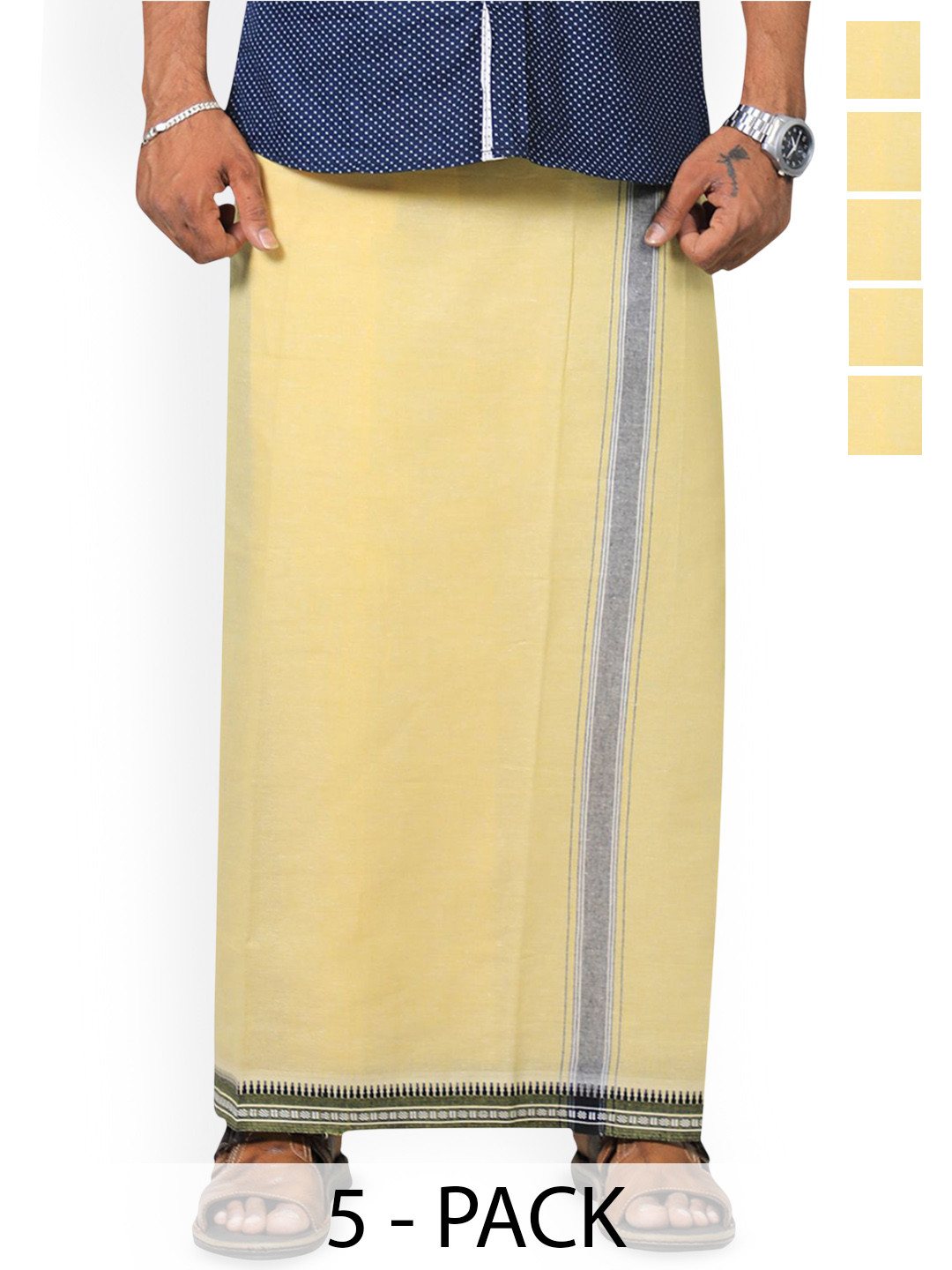 PRAKASAM COTTON Men Selection Of 5 Thalapathi Border Dhoties - 2mtr