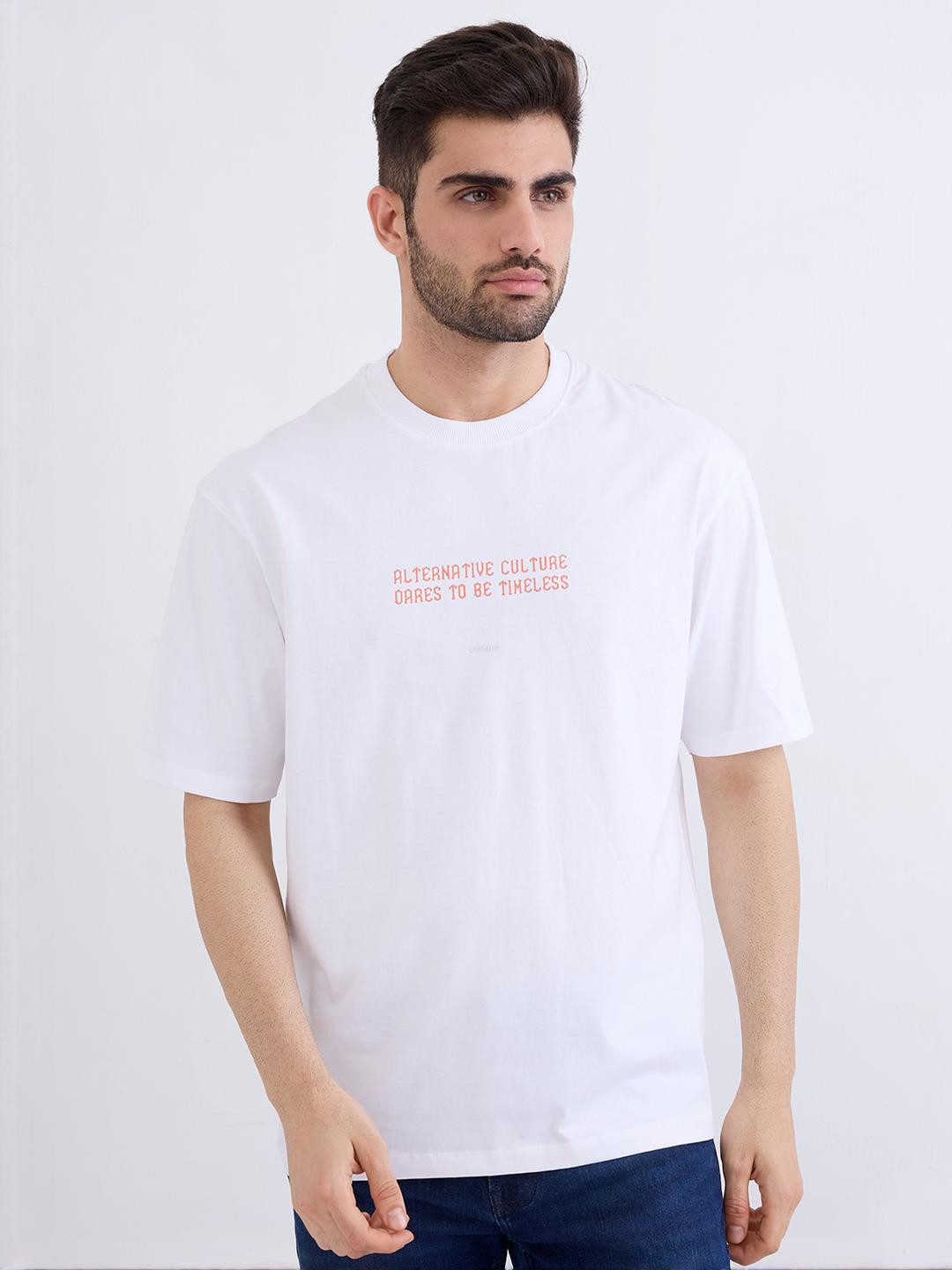 SPYKAR Men White Pure Cotton Tshirts