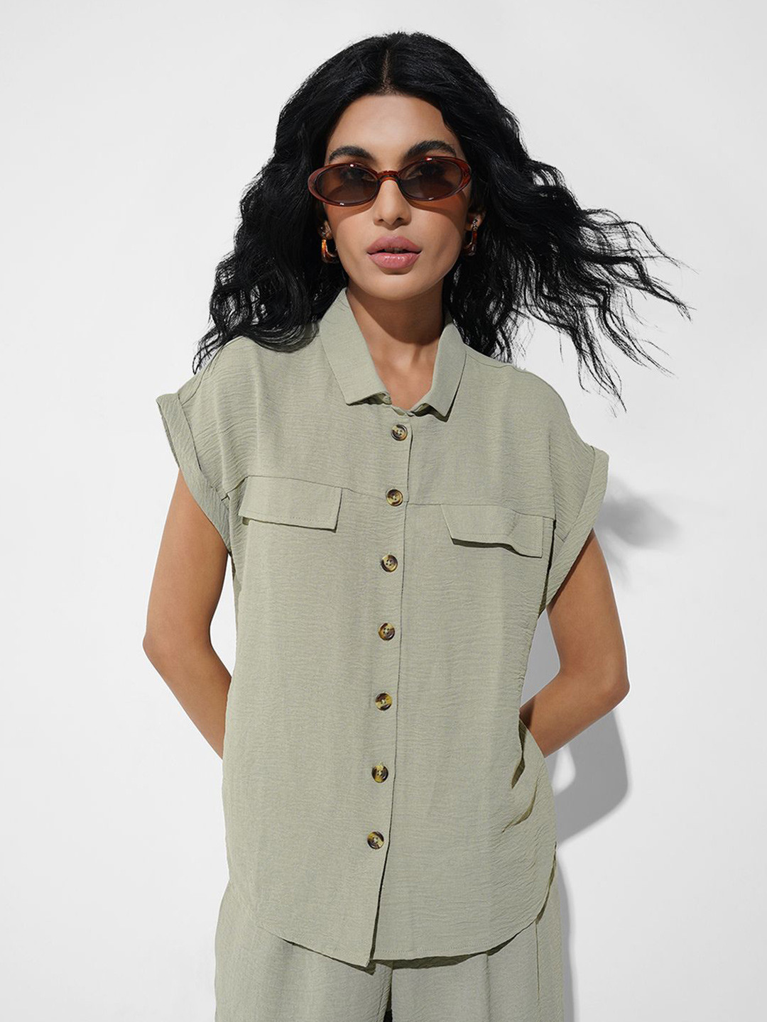 Annabelle by Pantaloons Women Sage Dolman Sleeve Shirt Style Top