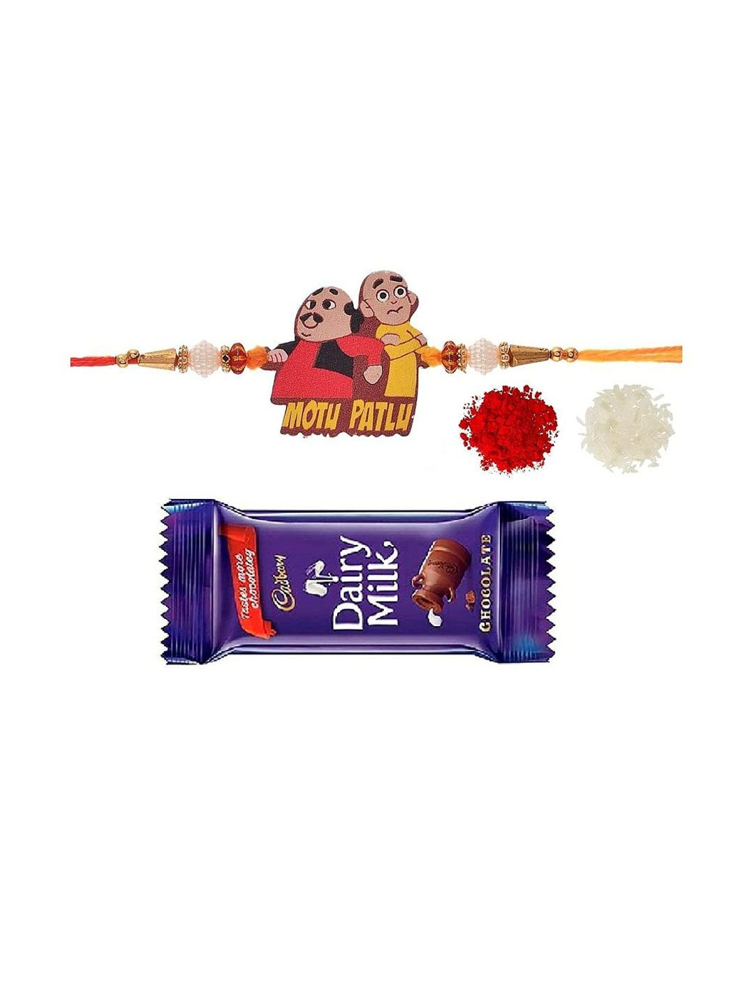 VR Creatives Kids Motu Patlu Rakhi Gift Set With Roli Chawal & Dairy Milk