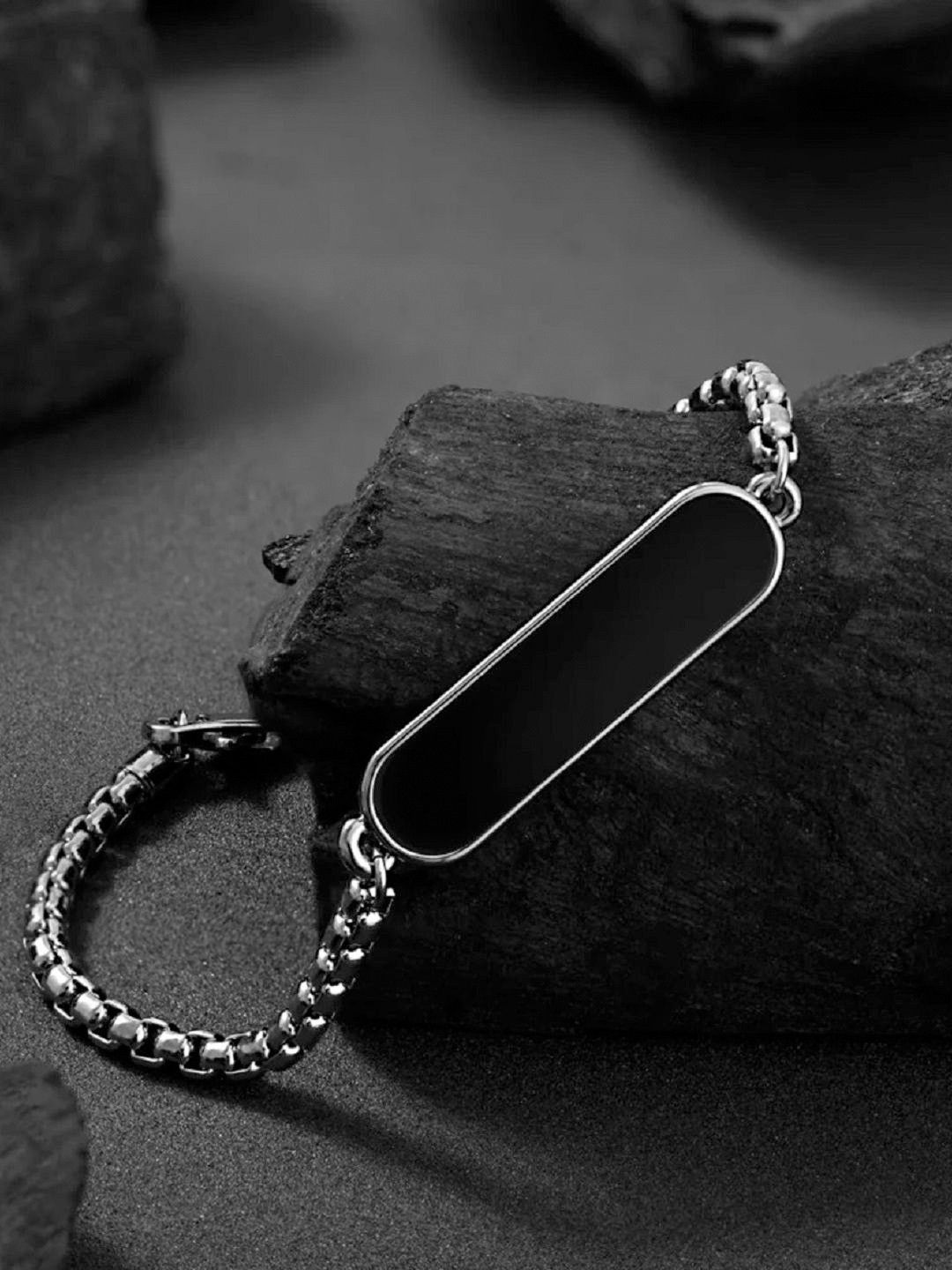 Feel style Unisex Silver-Plated Wraparound Rectangle Enamelled Bracelet