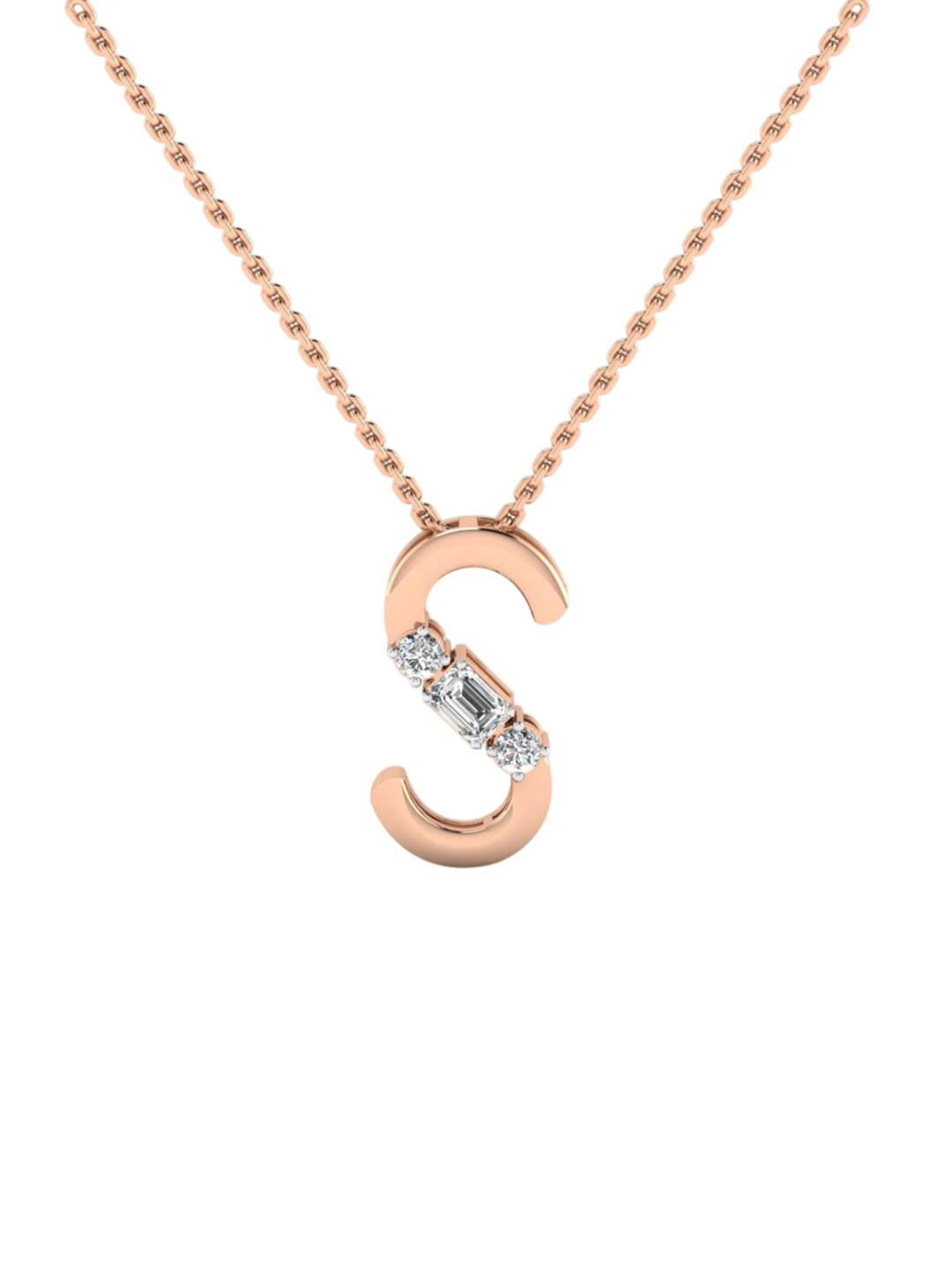 SHINE ETERNAL 14K Rose Gold Lab Grown Diamond 'S' Alphabet pendant-1.57g