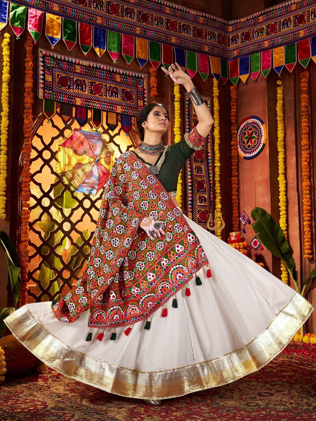 ODETTE Embroidered Thread Work Made to Measure Lehenga & Semi-Stitched Blouse With Dupatta