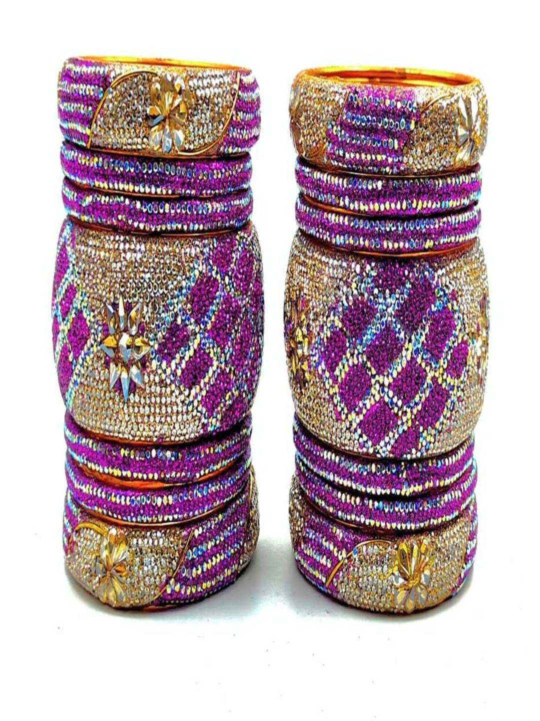 RAF DUKAN Set of 14 Pink American Diamond Antique Bangles