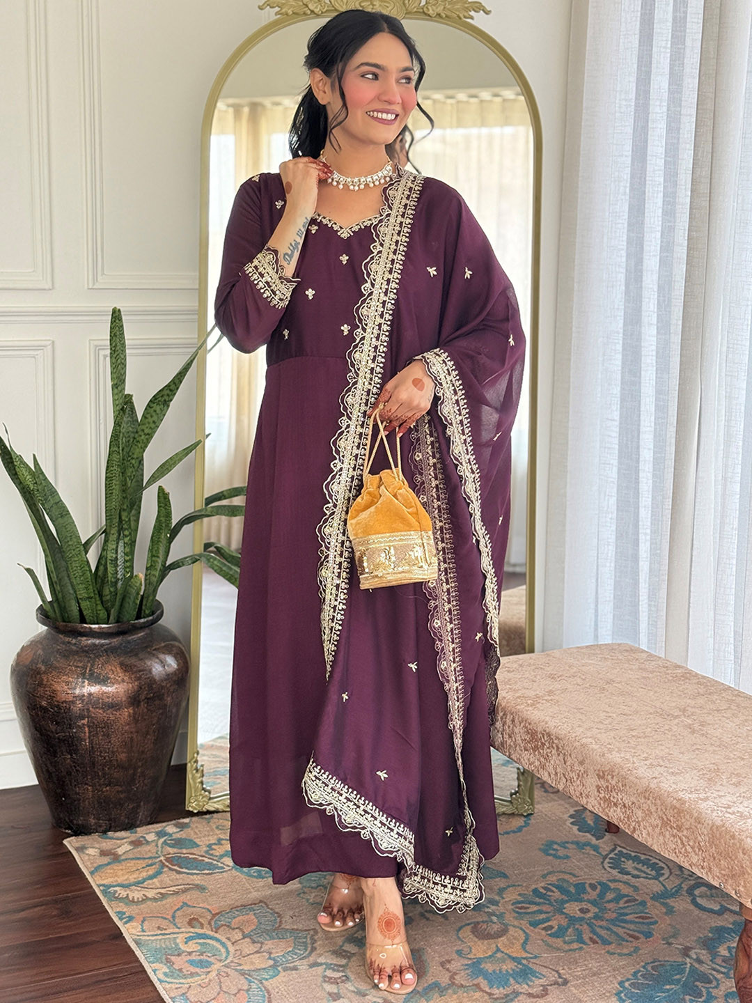 Brand Hill Women Ethnic Motifs Embroidered A-Line Kurta with Trousers & Dupatta