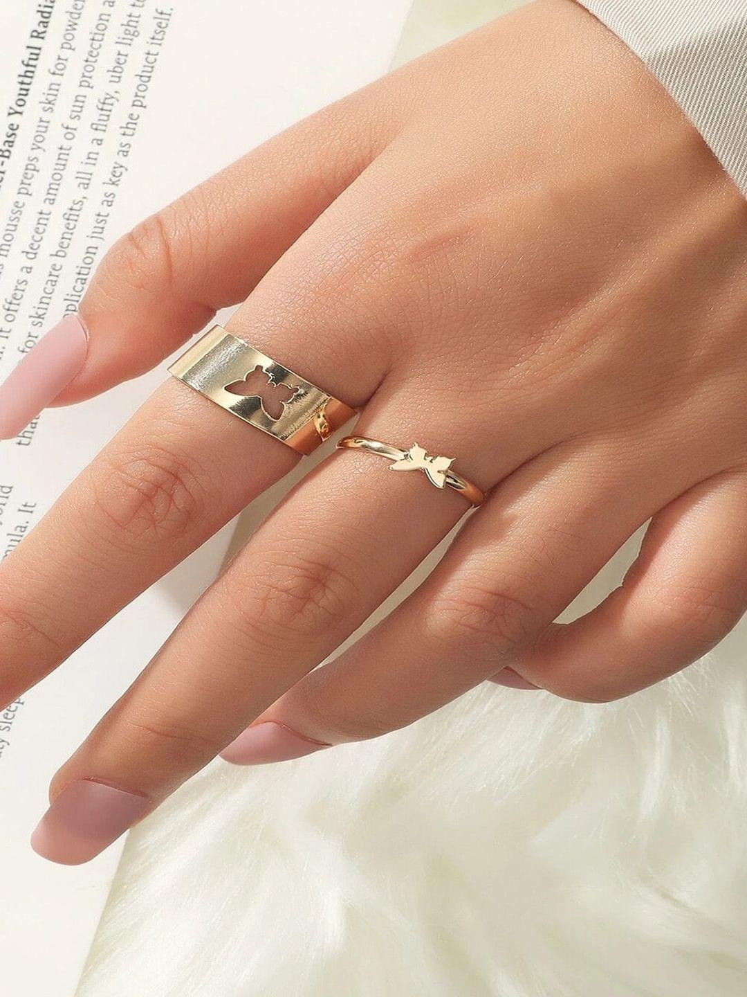 TheVineGirl Unisex Pack Of 2 Golden Alloy Gold-Plated Butterfly Matching Love Couple Rings