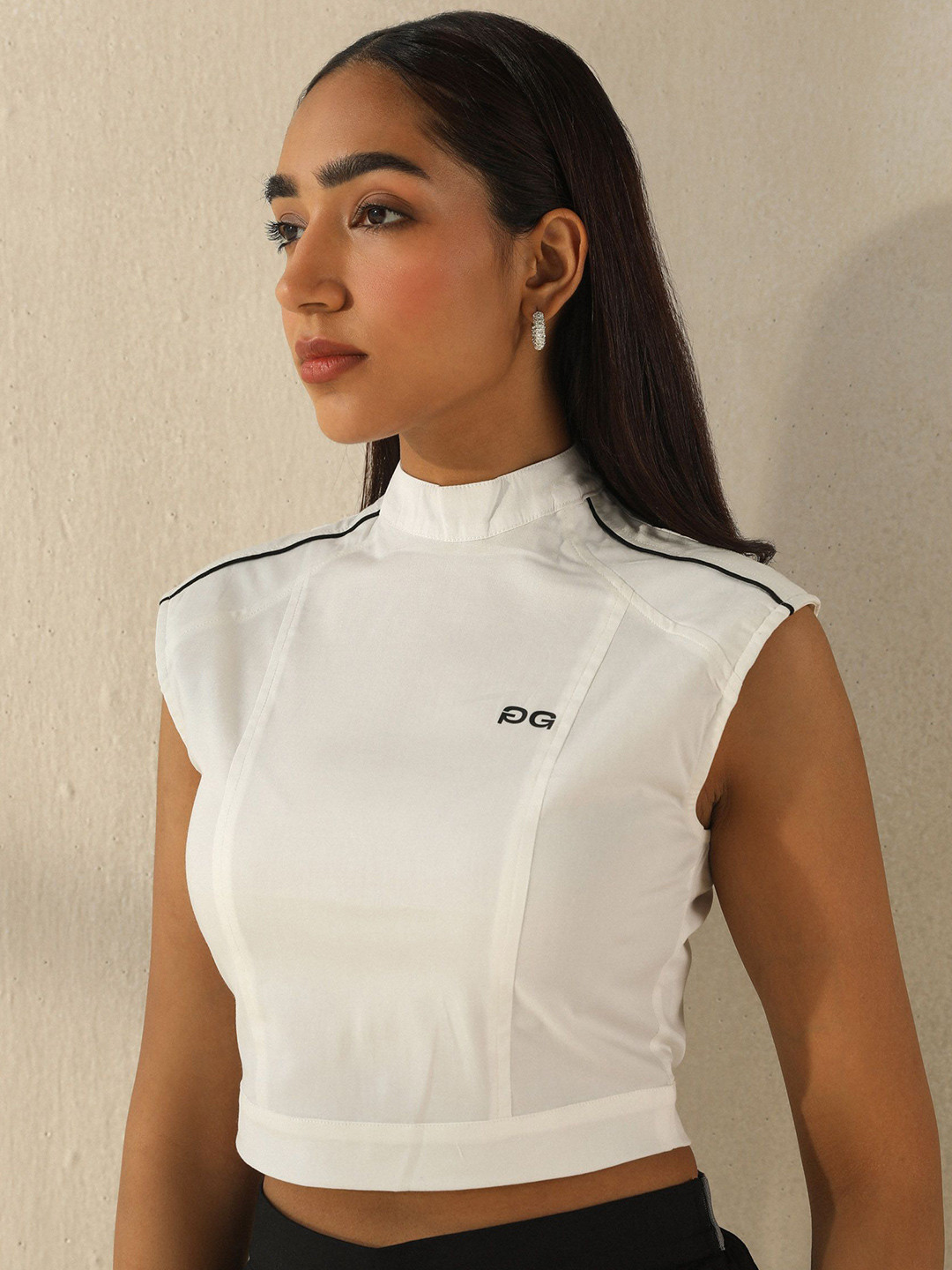 PRIMAL GRAY Women High Neck Sleeveless Cotton Crop Top