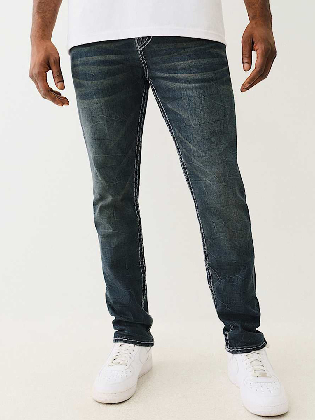 True Religion Mens Rocco Super T Slim Fit Mid Rise Dark Wash Jeans