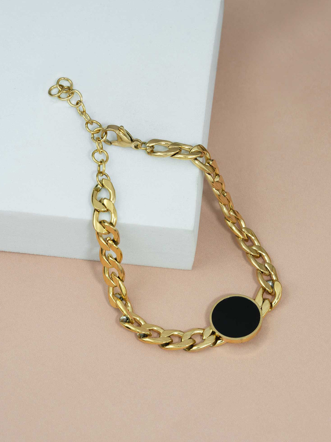 ARTKLIM Stainless Steel Gold-Plated Mother of Pearls Studded Link Bracelet