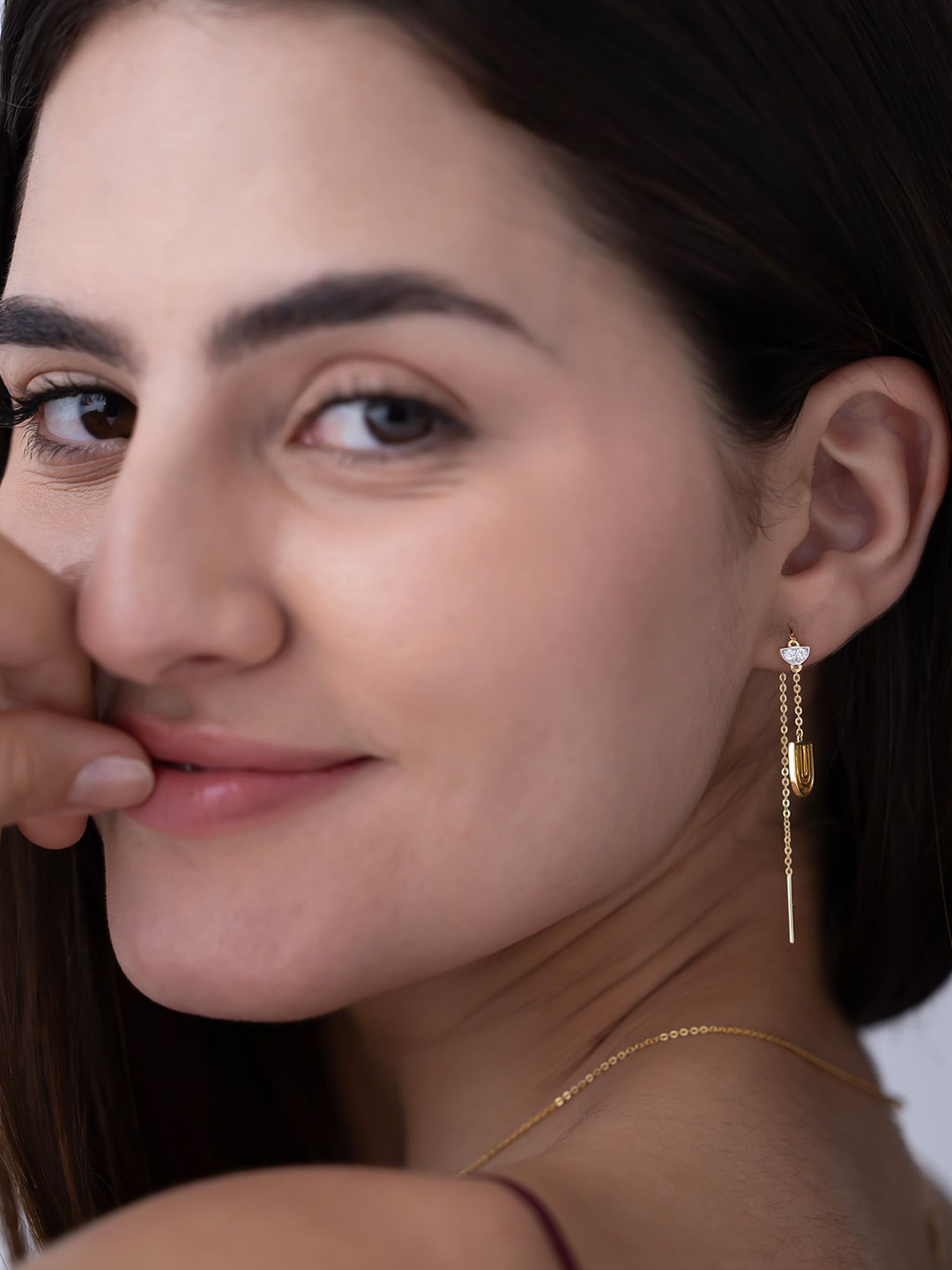 KYMEE 18K Gold Vermeil Zirconia U-Shaped Drop Earrings