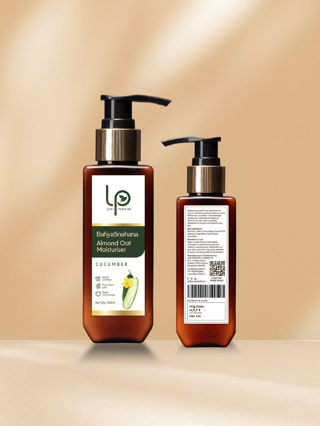 LP'S LIFE PURIFIED BahyaSnehana Almond Oat Moisturizer Body Lotion With Cucumber - 100 ml