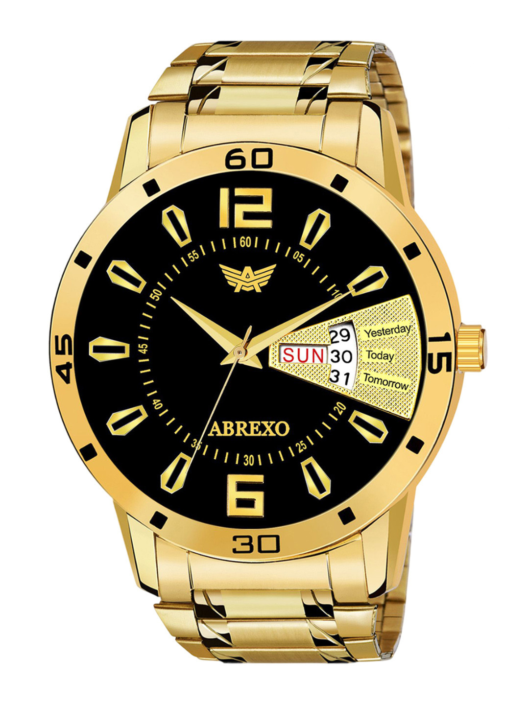 Abrexo Men Printed Analogue & Bracelet Gift Set Abx1220-Black Gold+C2 Chain+C2 Bracelet