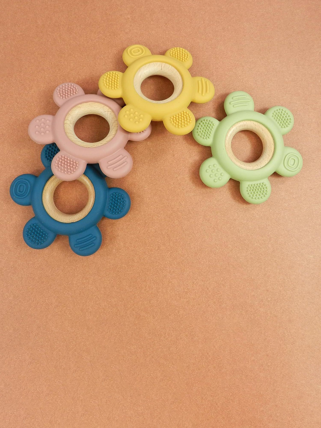 Playbox Multicolored Flower Wooden & BPA Free Silicone Baby Teether