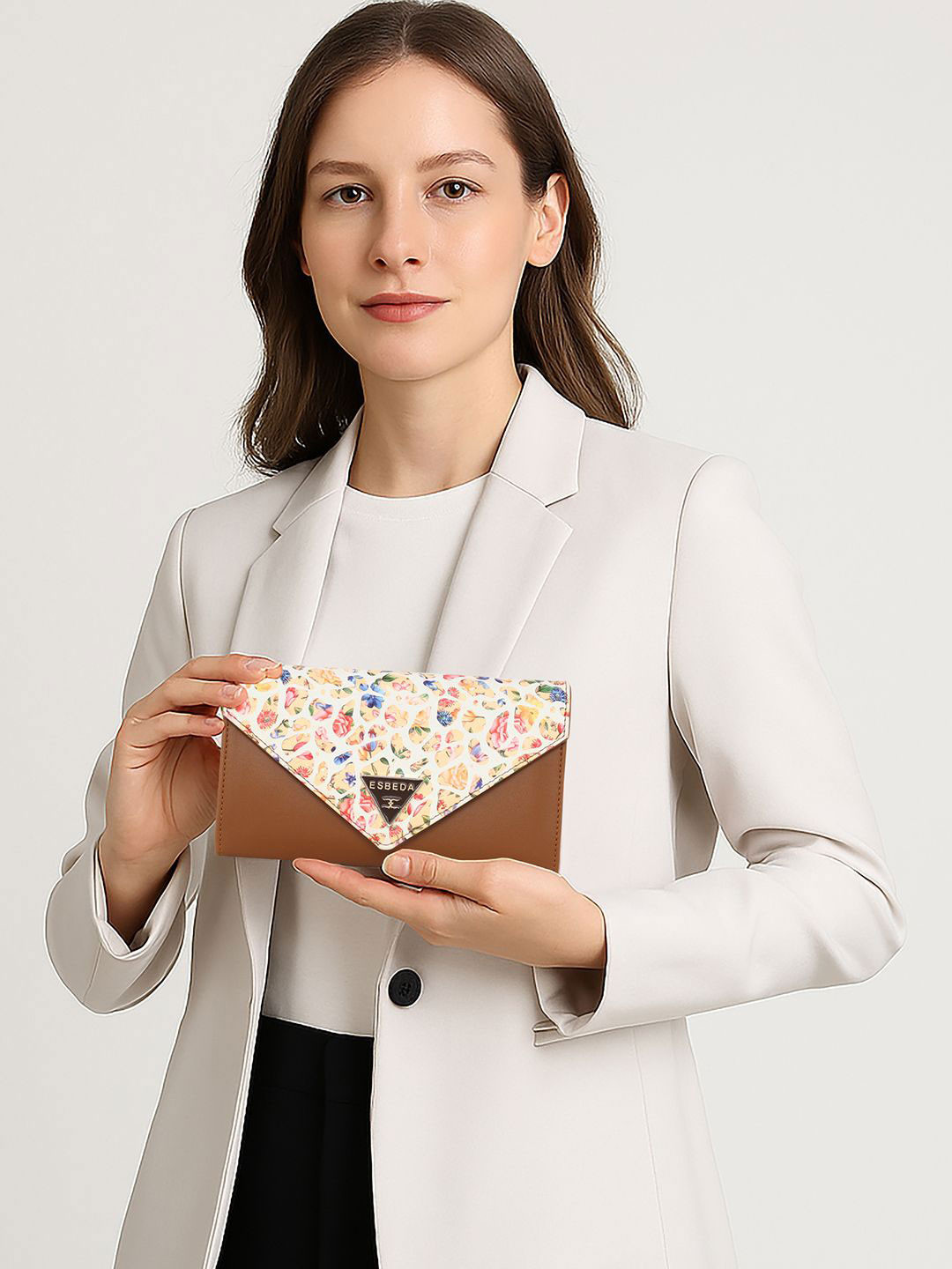 ESBEDA Tan Floral Envelope Wallet
