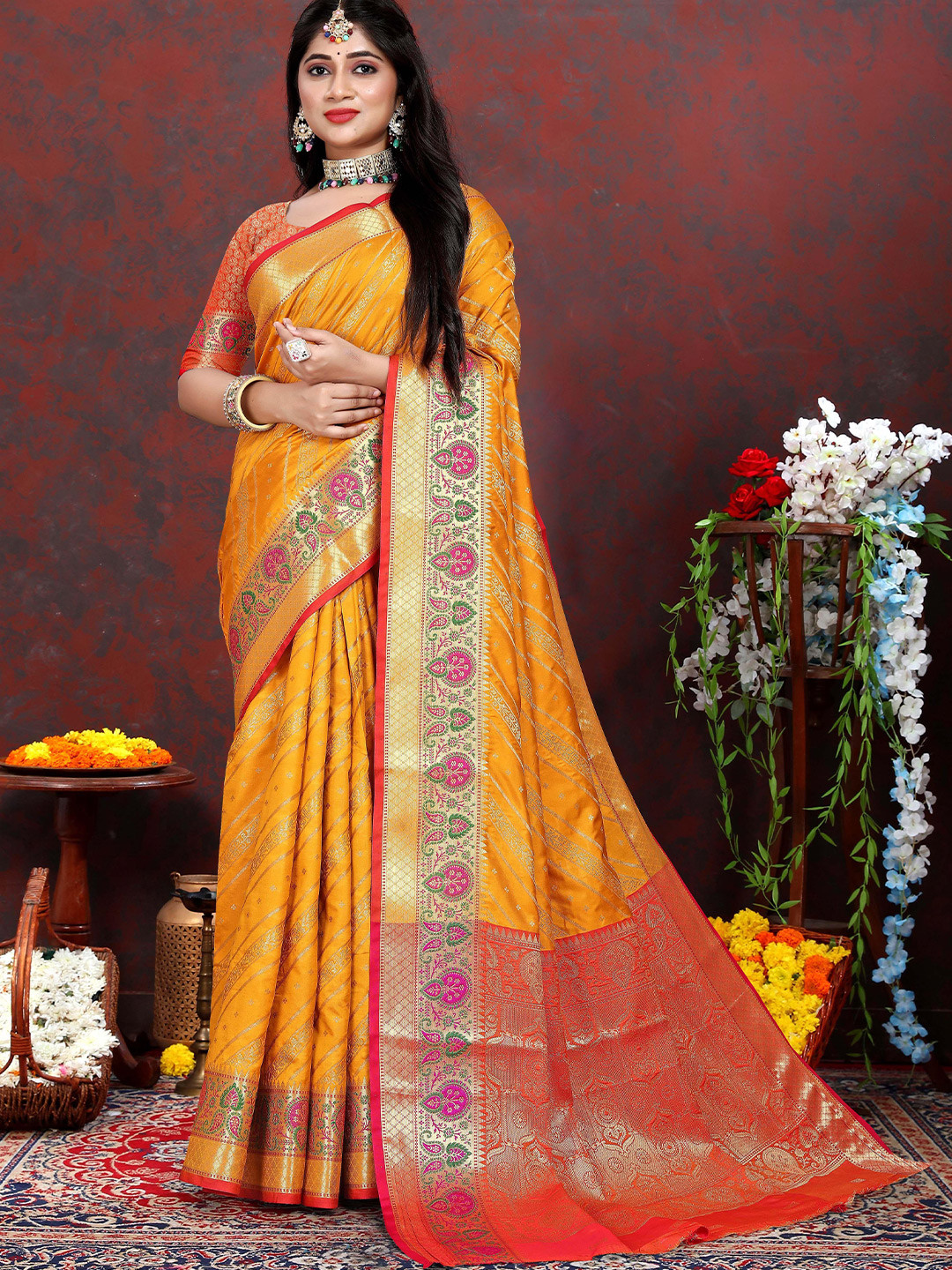 DURGA EMPORIO Woven Design Bollywood Saree With Blouse