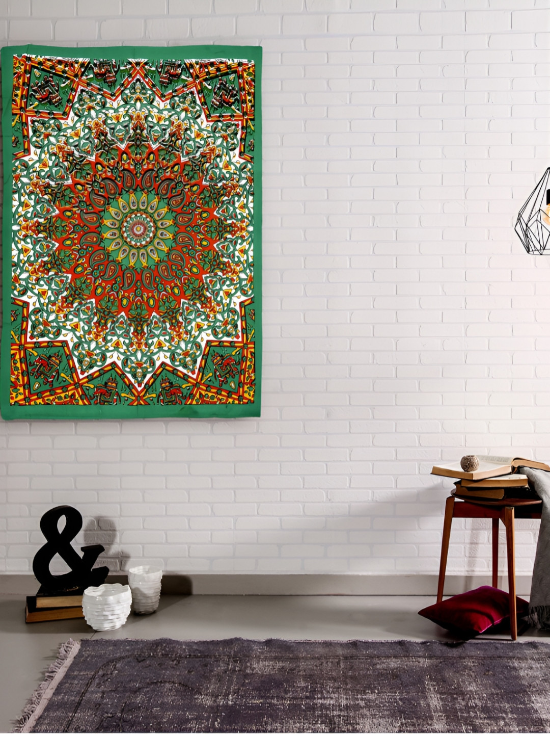 HANDICRAFT PALACE Green & Red Mandala Printed Pure Cotton Wall Hanging Tapestry
