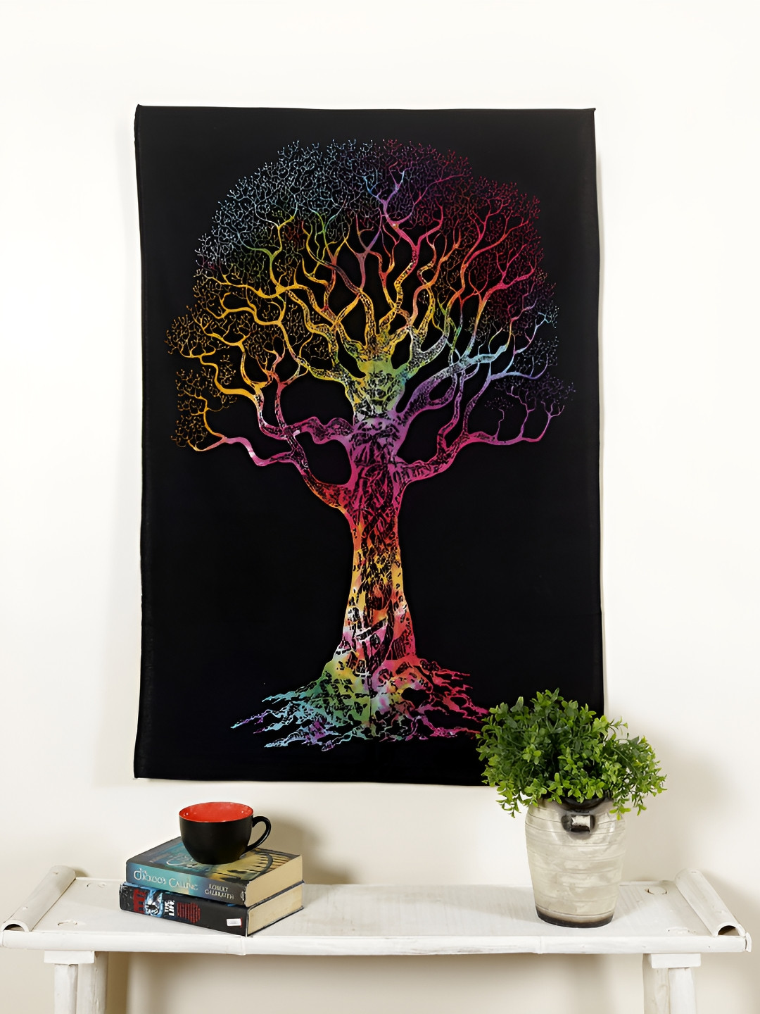 HANDICRAFT PALACE Pink & Black Classic Tree Printed Pure Cotton Wall Hanging Tapestry