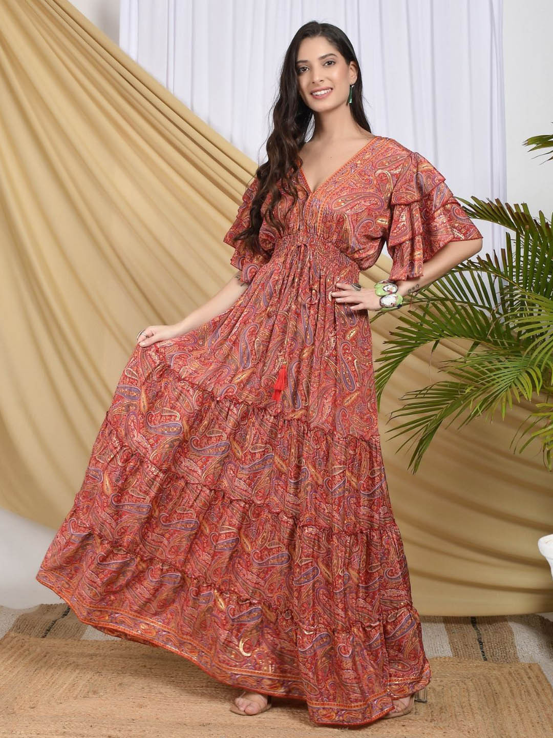 Boholyfe Elara Scarlet Muse Tiered Maxi Dress