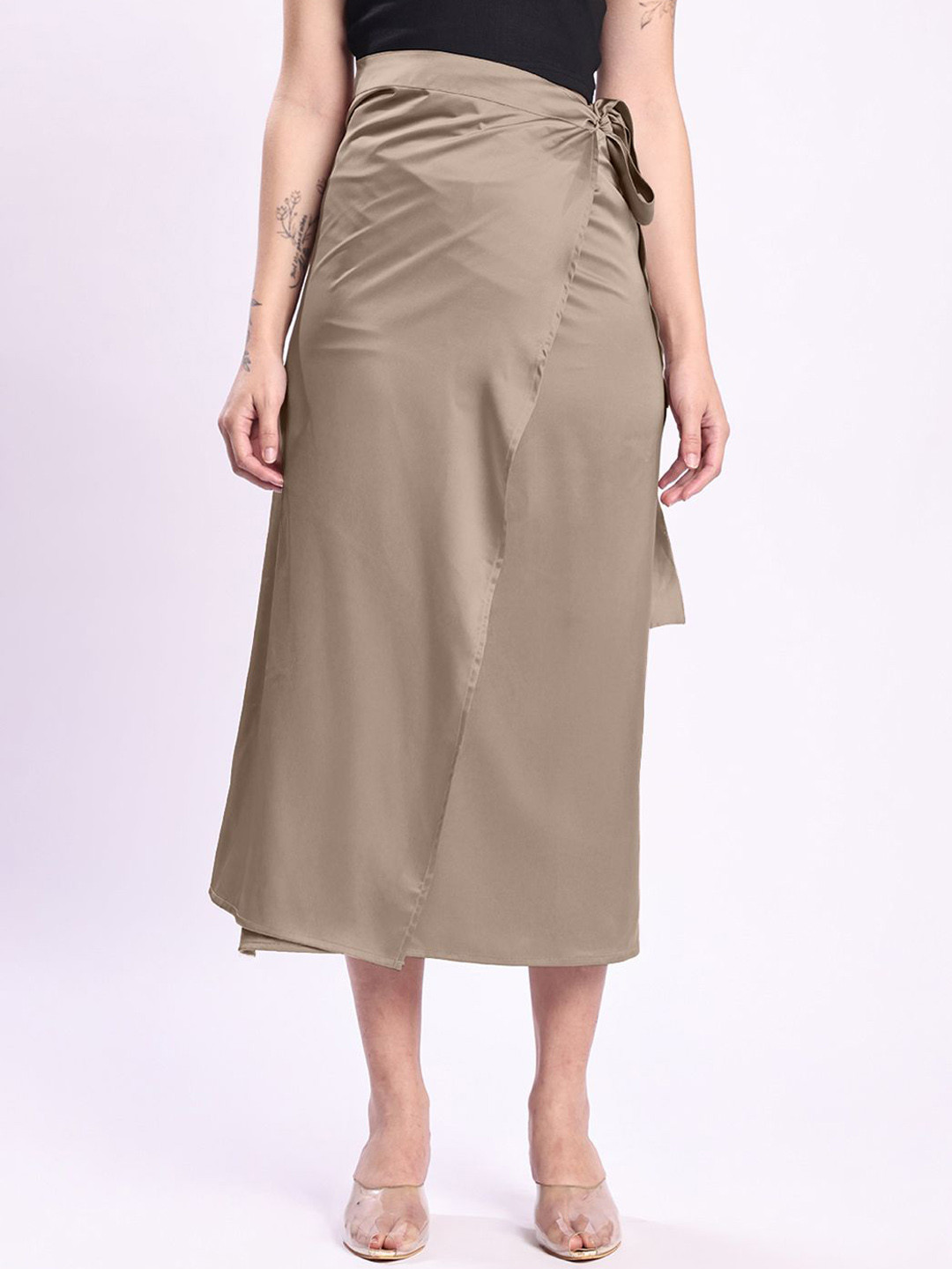 Bene Kleed Satin Wrap-Around Midi Skirt