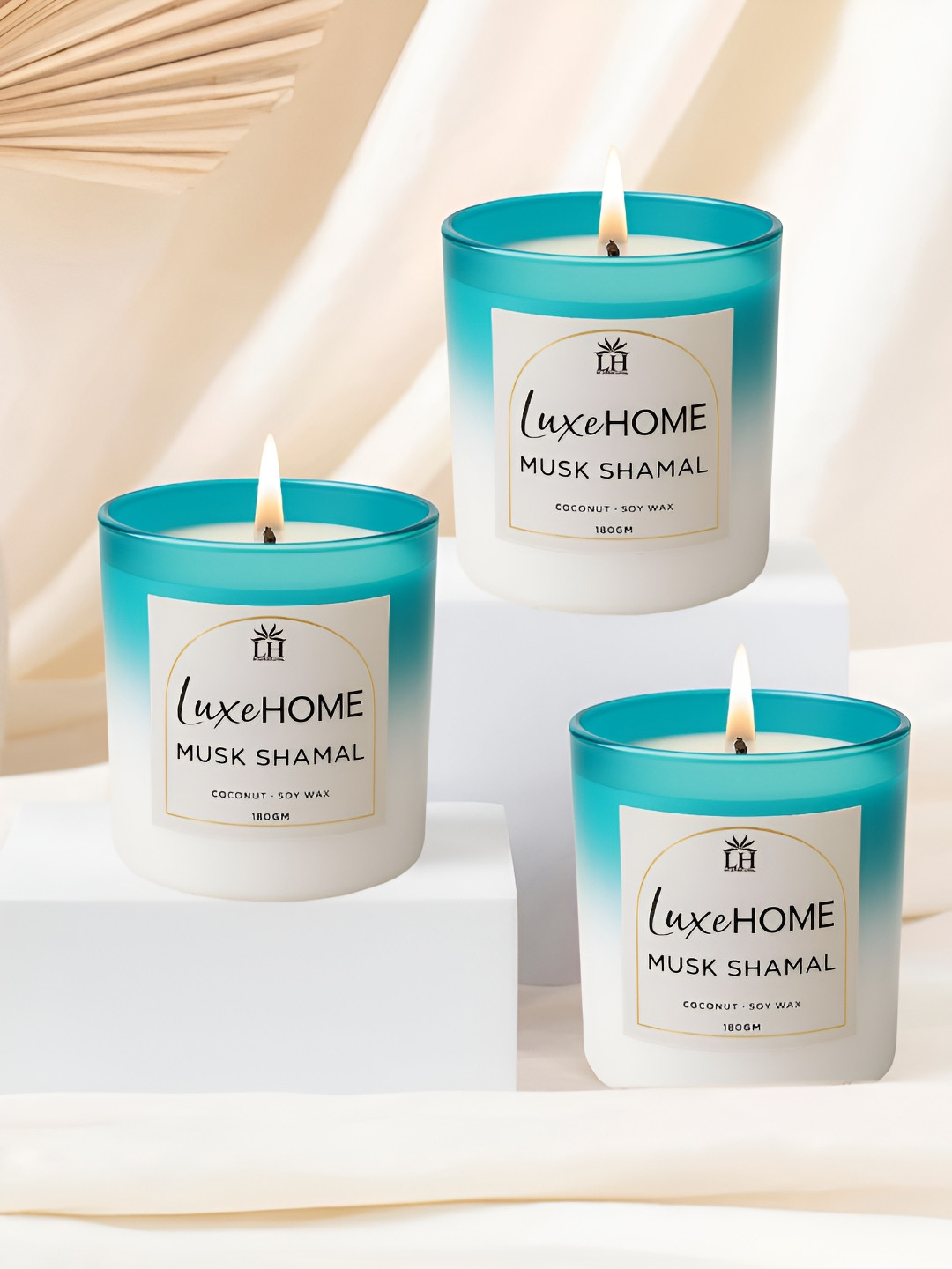 LUXEHOME INTERNATIONAL Musk Shamal Blue 3 pieces Scented Jar Candle