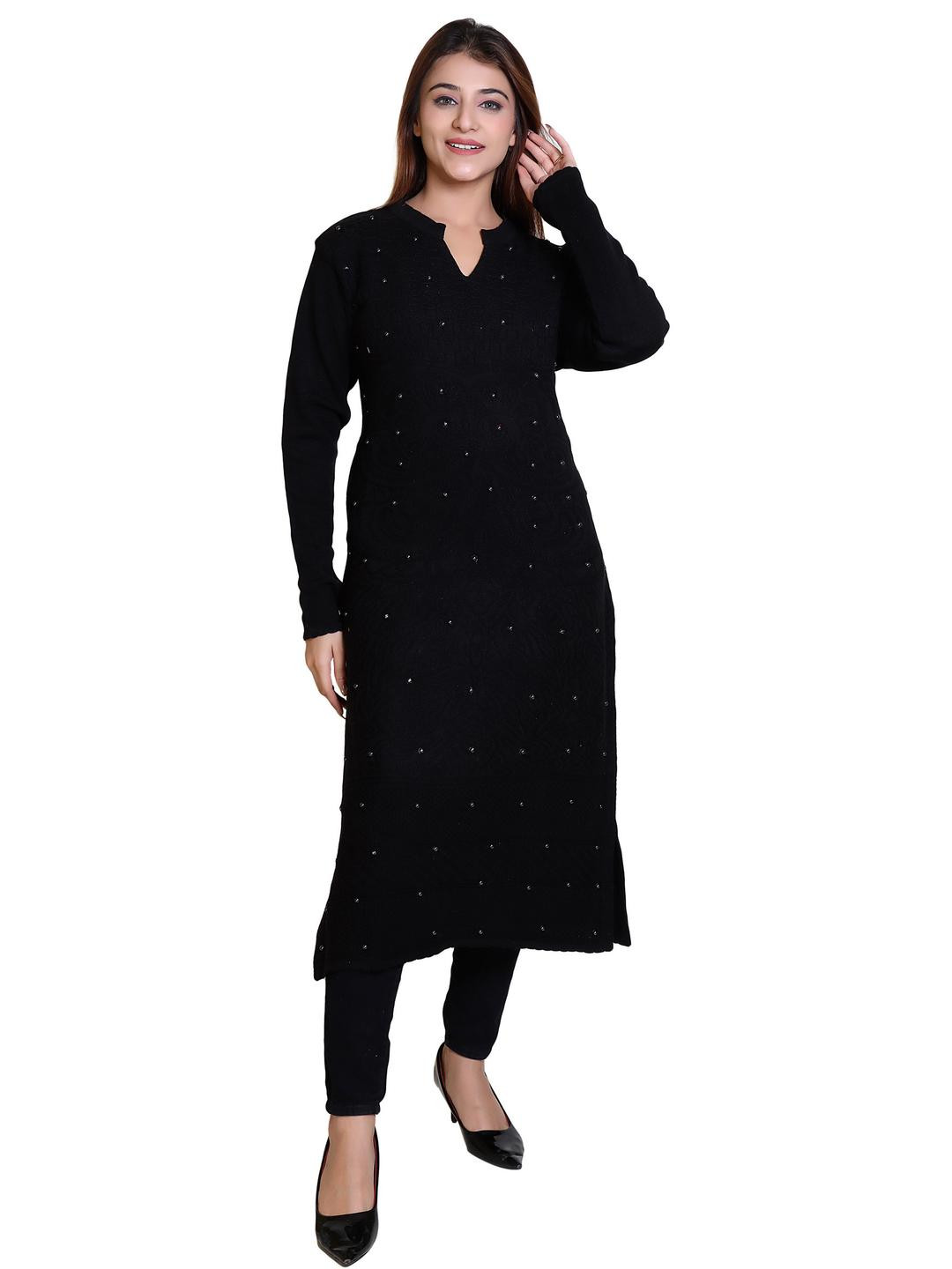 JAPROZ Women Black Wool  Kurtas