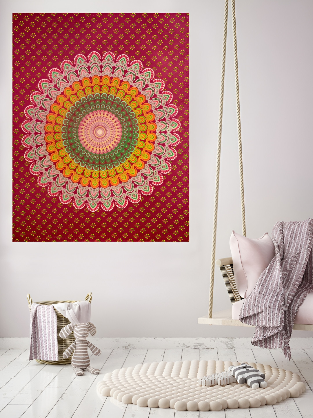 HANDICRAFT PALACE Maroon & Yellow Mandala Printed Pure Cotton Wall Hanging Tapestry