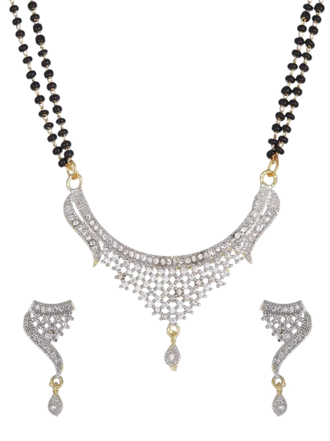Pehnaz Artificial Stones Studded & Beaded Mangalsutra With Earrings