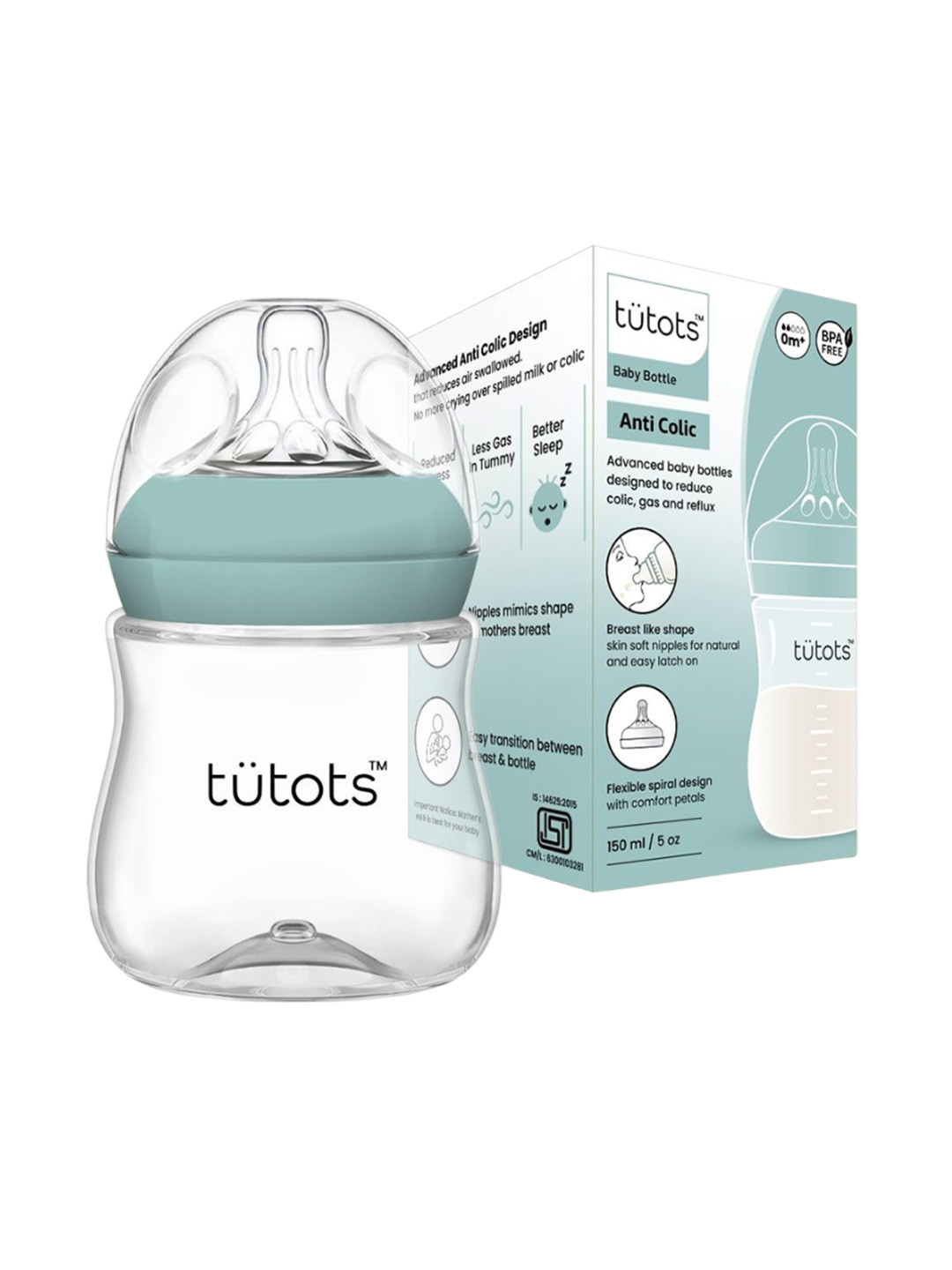 Tutots Kids Green Printed BPA-Free Anti-Colic Feeding Bottle 150ml