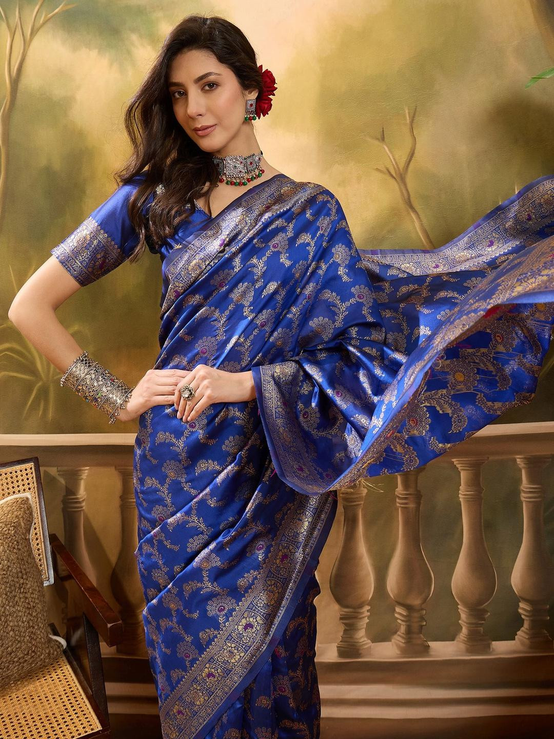 SHADOW & SAINING Floral Zari Designer Banarasi Saree