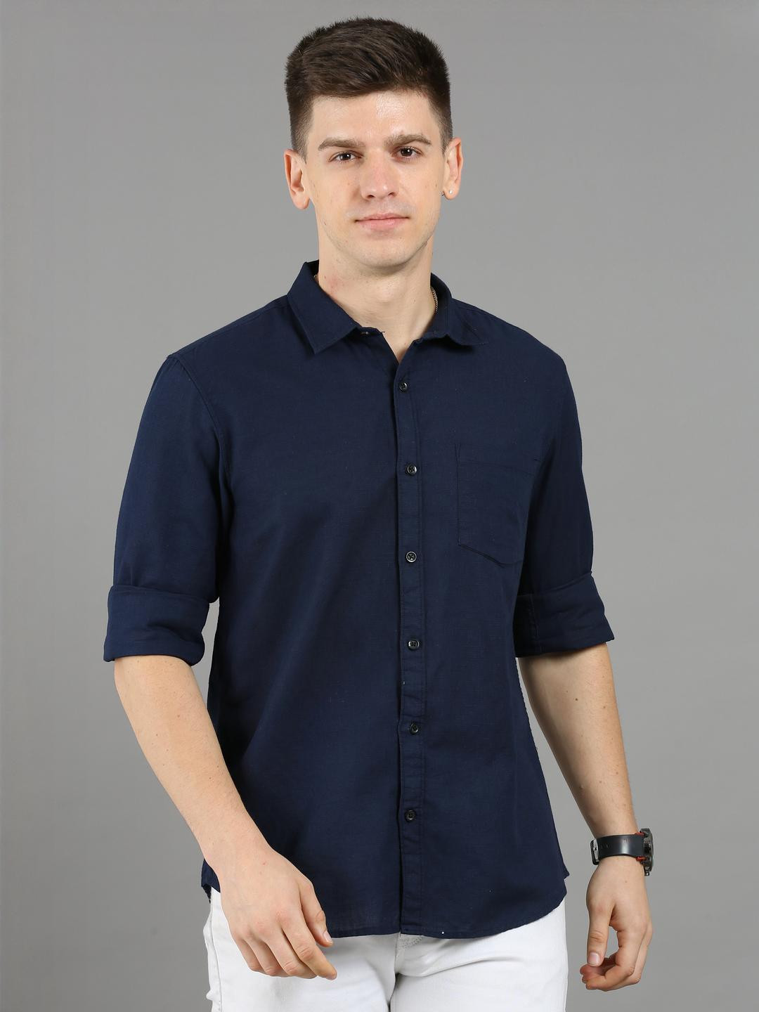 Eleni Trendz Men Navy Blue Cotton Formal Shirts
