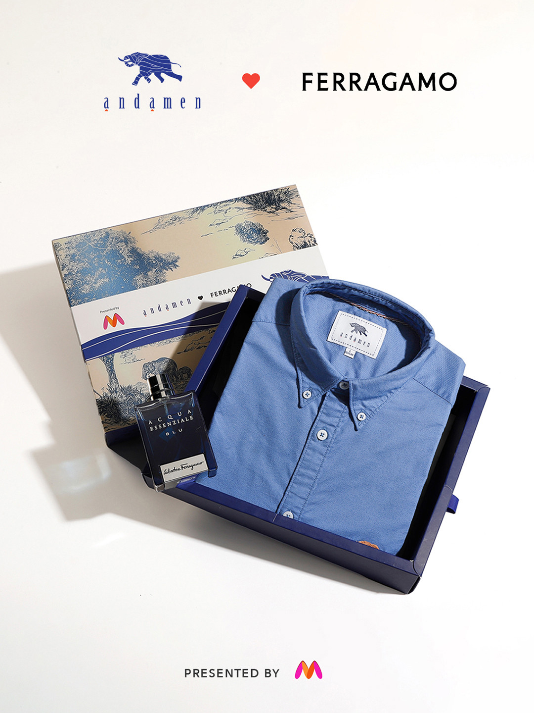 Andamen X Ferragamo Premium Regular Fit Casual Shirt with Perfume Gift Box