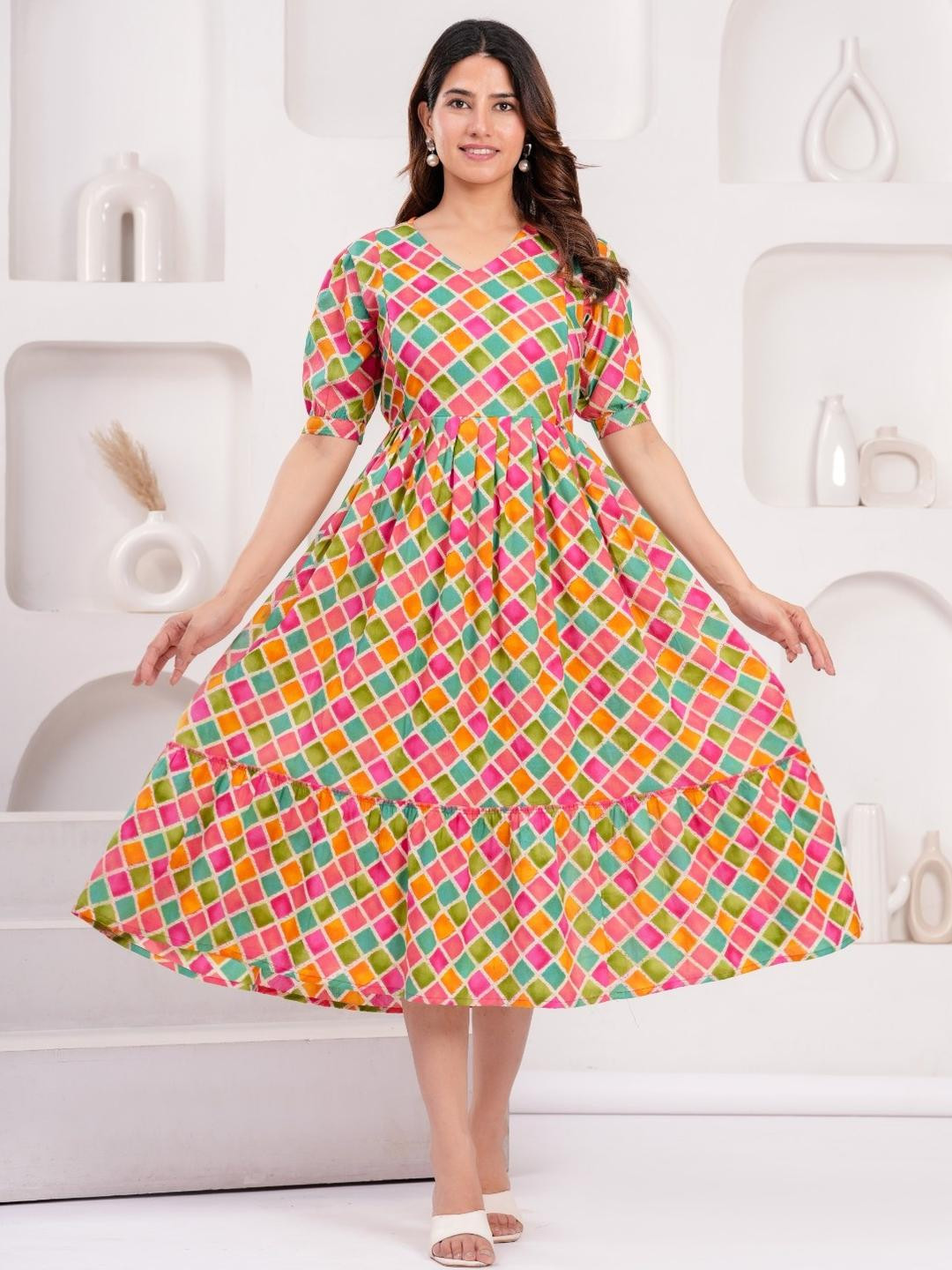 CORSICA Grid Printed Maternity Dress