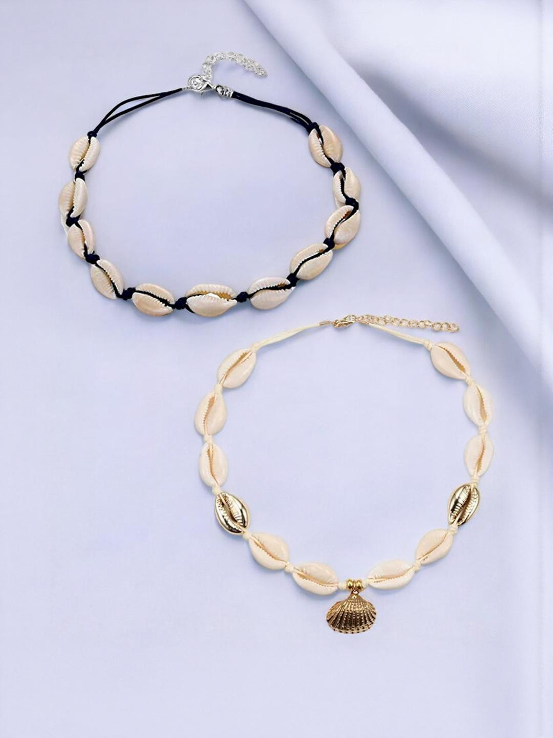 DressBerry Women 2 Pcs Gold & Black Shell Choker Necklace