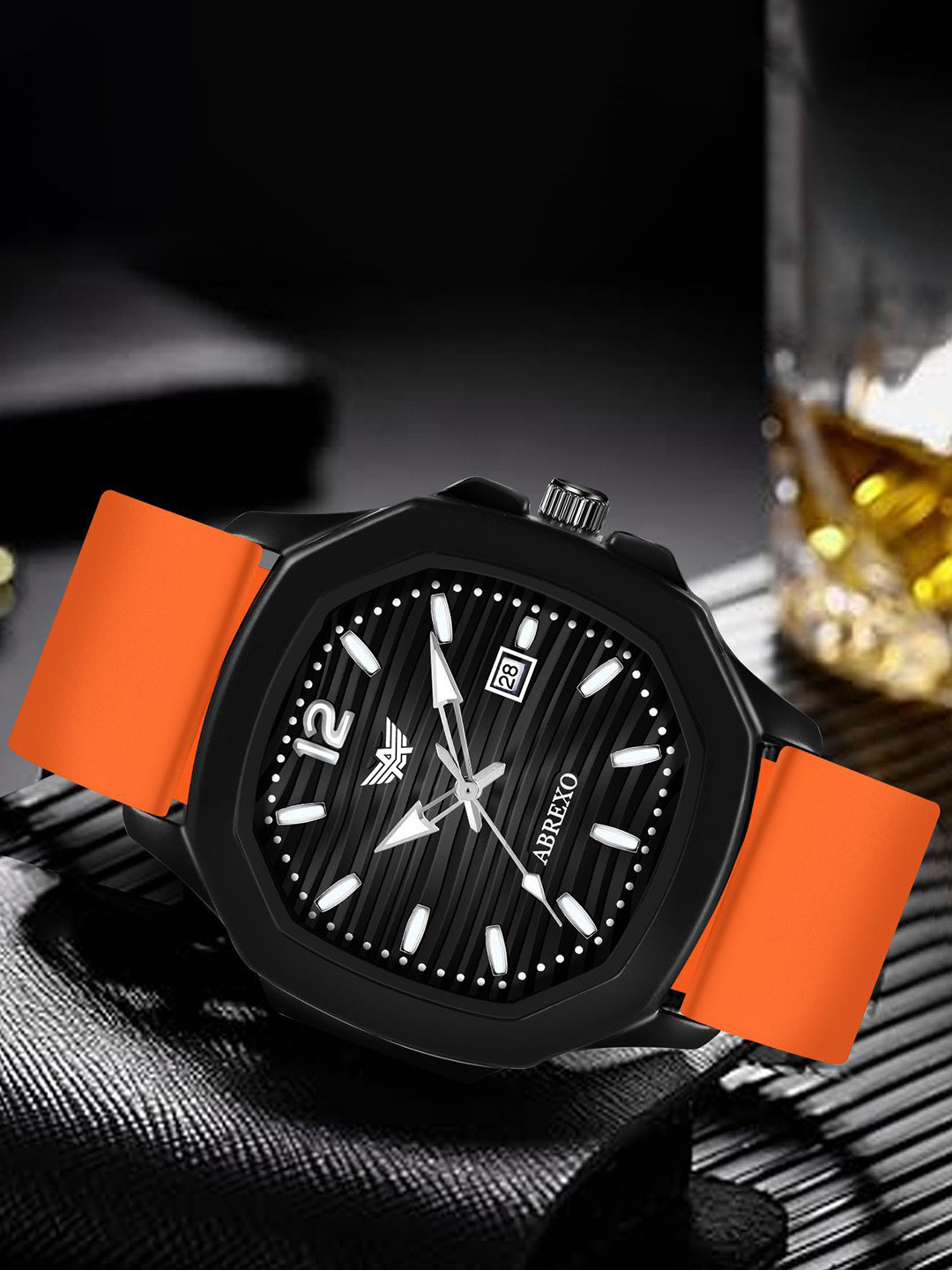 Abrexo Men Straps Analogue Watch Abx6600-Black Dial Orange Silicone Strap