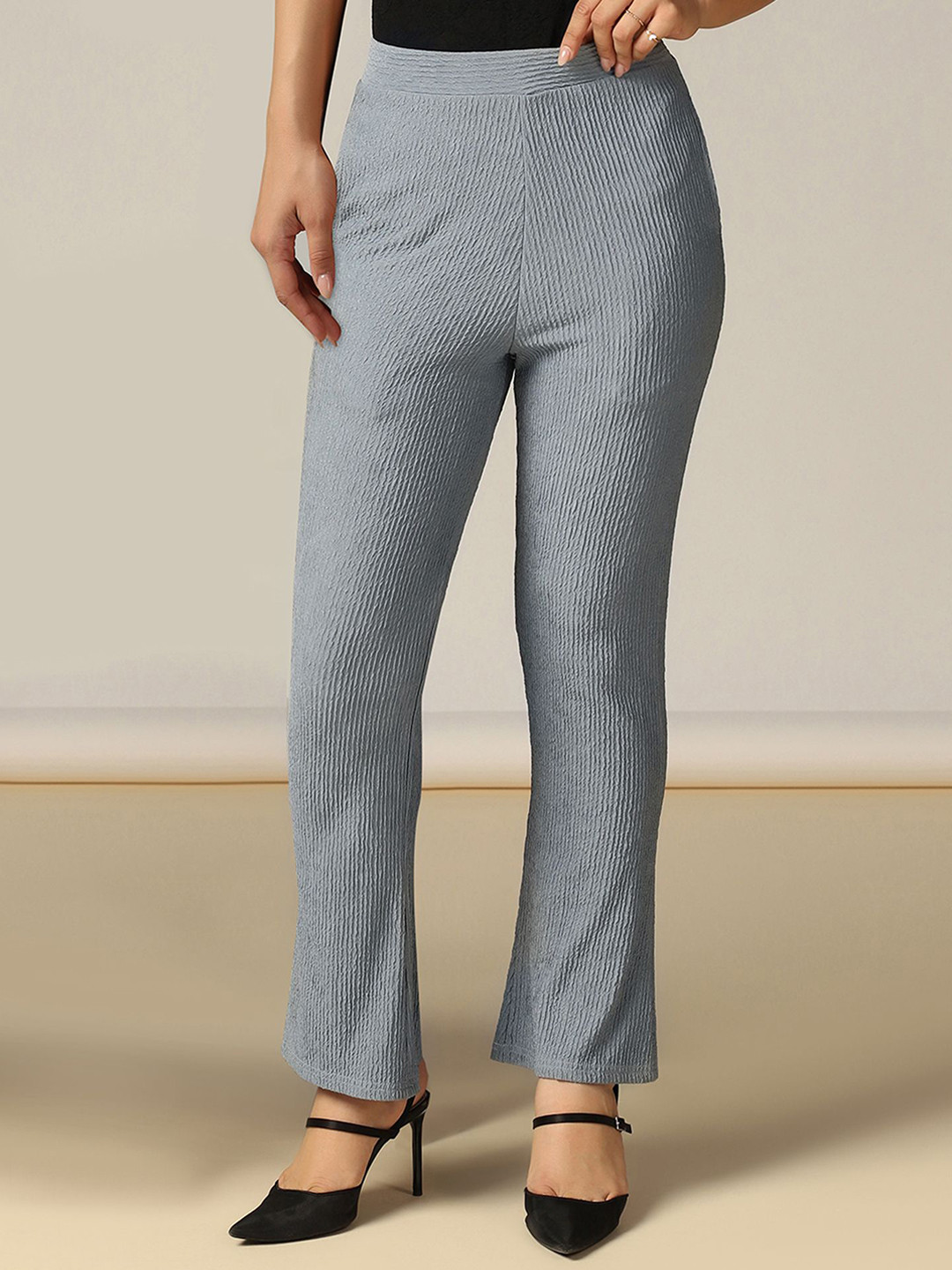 Selvia Edge Women Comfort Flared Easy Wash Mid-Rise Trousers