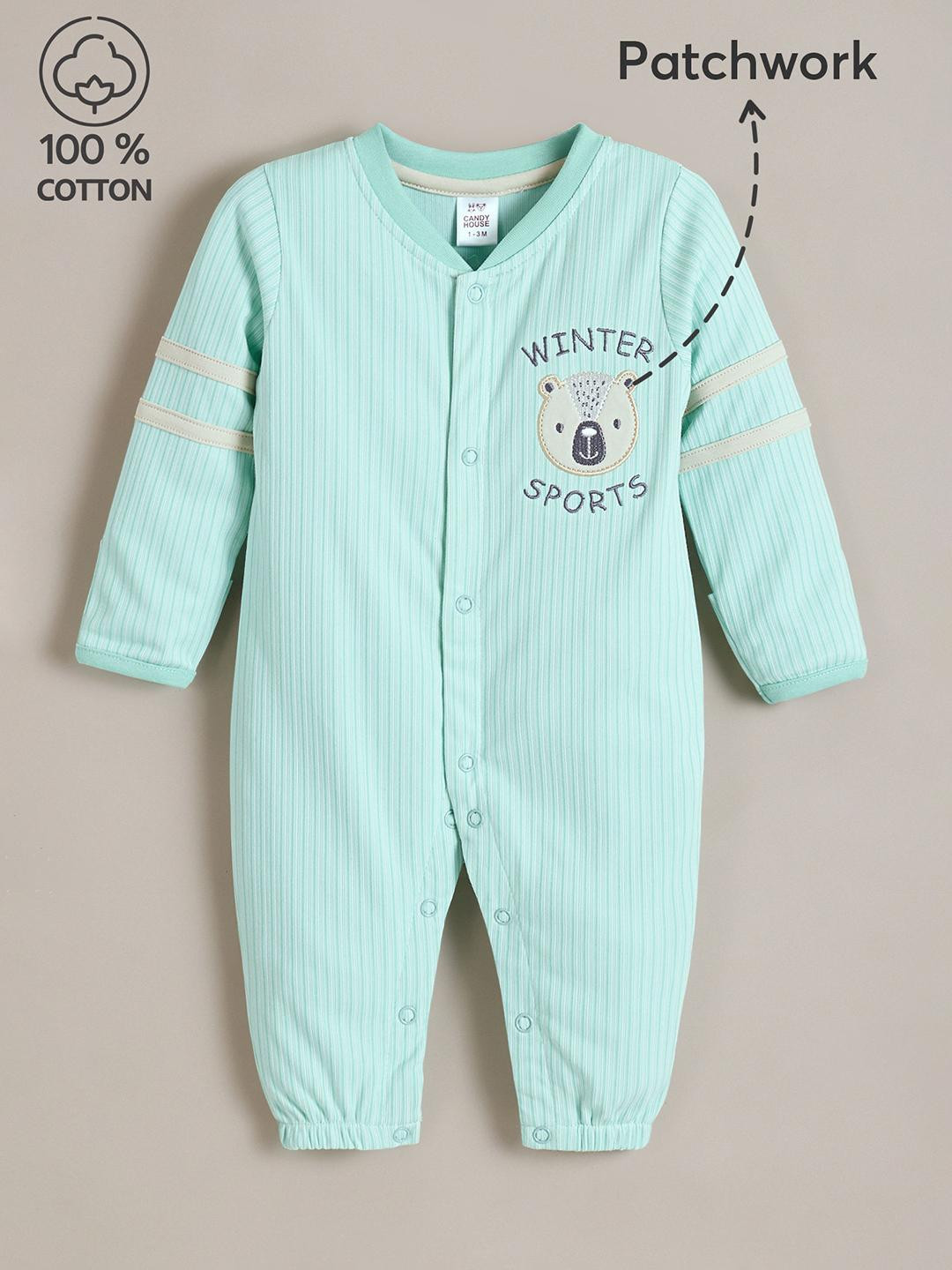 Hopscotch kids Bear Embroidery Ribbed Texture Cotton Bodysuit