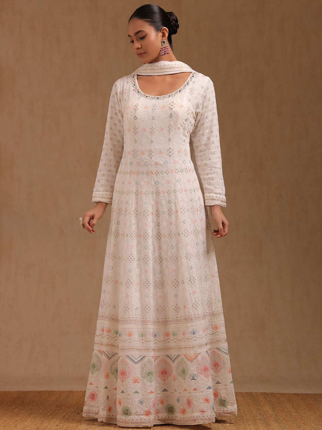 Soch Womens Cream Georgette Embroidered Gown With Zari