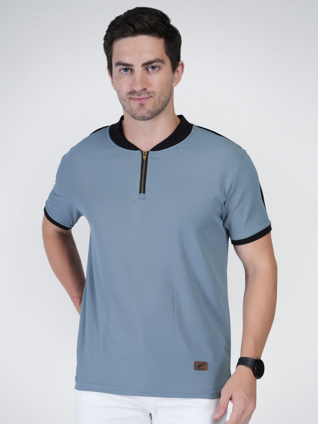 John Peters Men Bio Finish Solid High Neck T-shirt